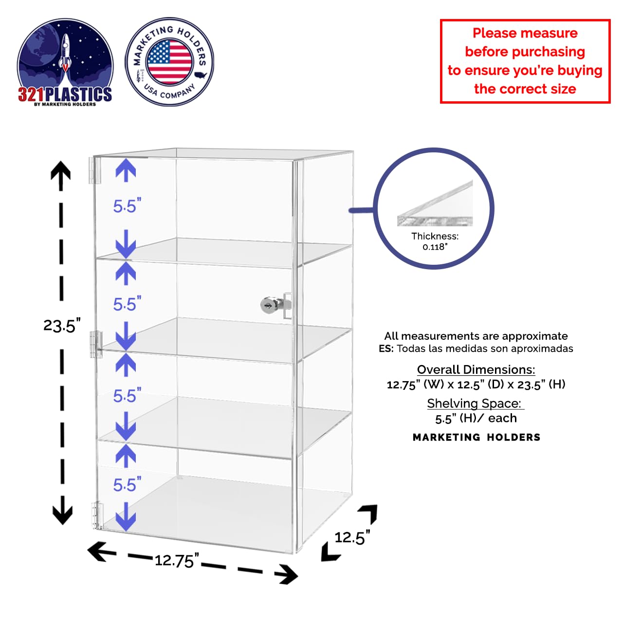 Clear Acrylic Locking Vertical Cabinet with Keys - 12