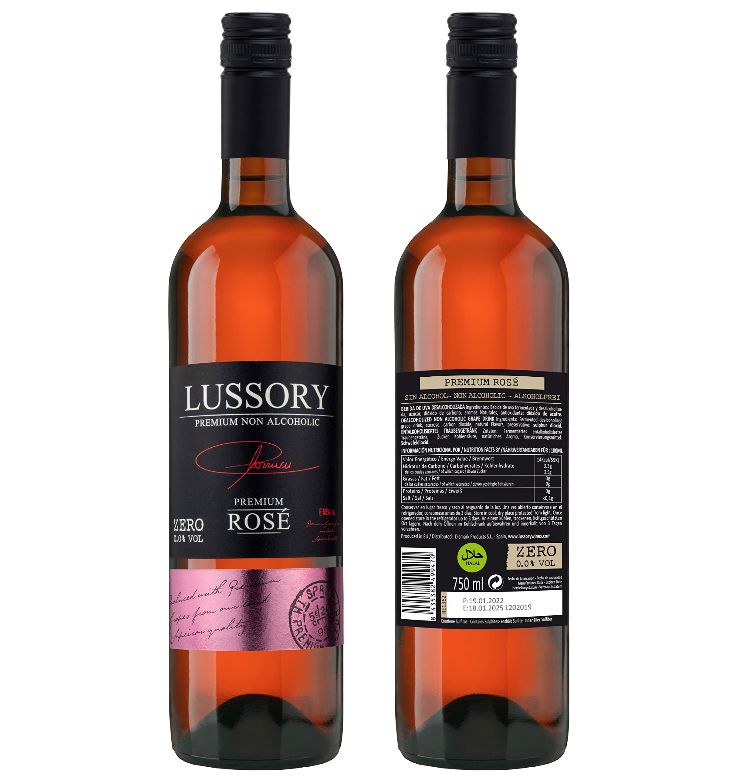 Premium Non-Alcoholic Rose Wine 0.0% ABV - Dealcoholized Spanish Rosé - Low Calorie, Low Sugar, Halal Certified (750ml, 6 Bottles) - Perfect for Weddings, Parties & Sober Celebrations