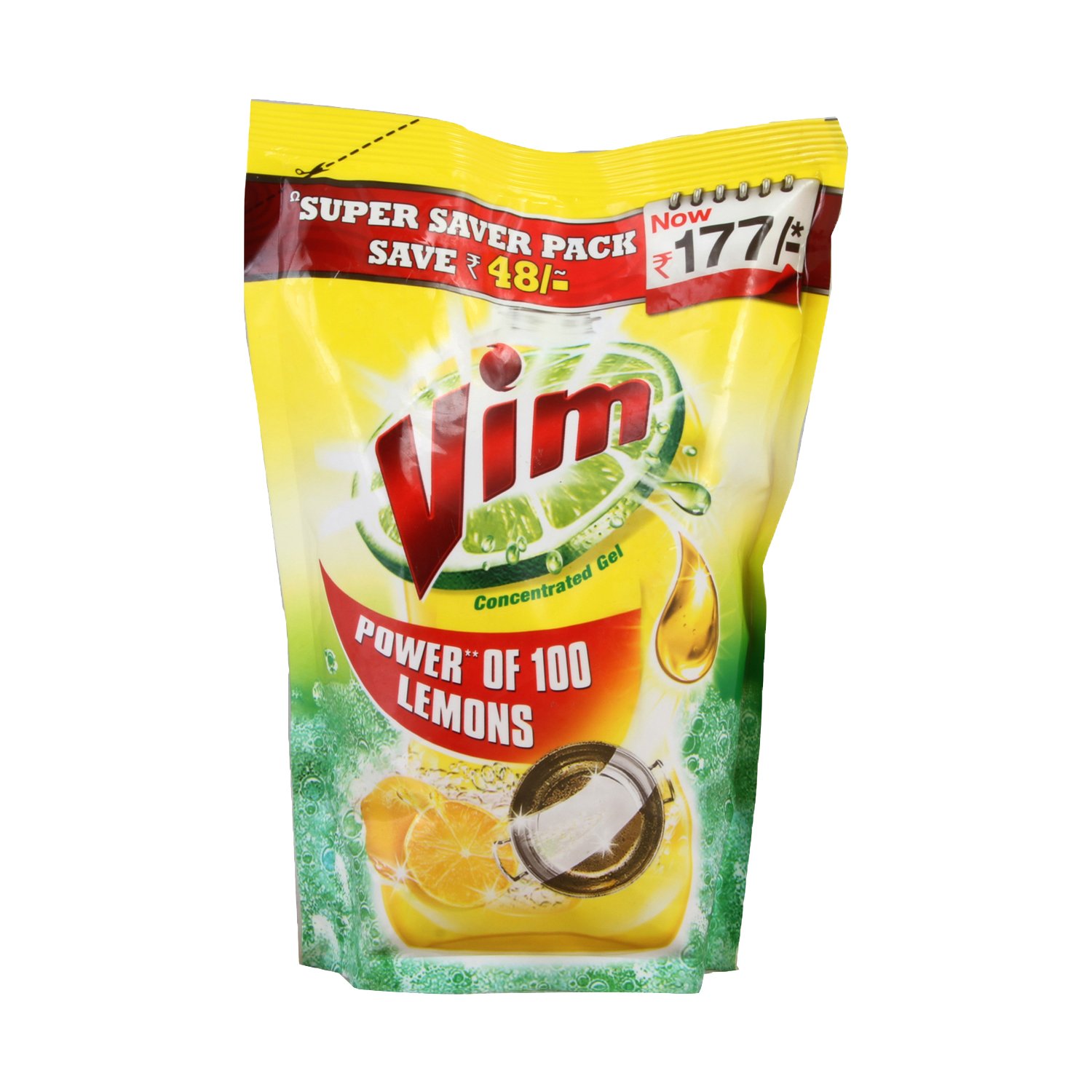 Vim Dishwashing Gel - 1 Liter Pouch | Powerful Degreasing Formula for Kitchen Cleaning | Perfect for Pots, Pans & Utensils