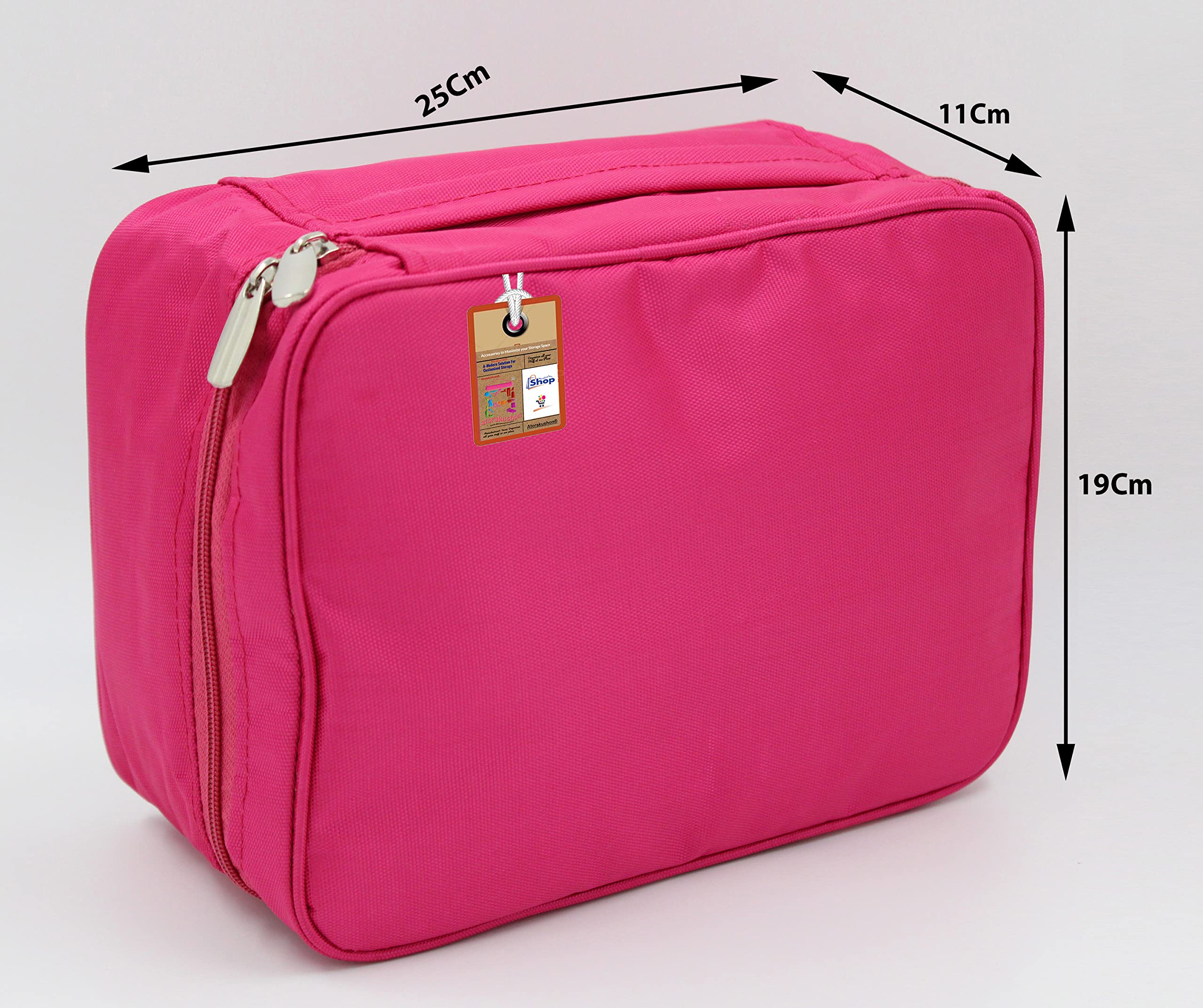 Waterproof Fabric Cosmetic Bag for Women - Adjustable Makeup Pouch & Jewelry Organizer, Travel Vanity Case with Multiple Compartments, Pink Grooming Storage Box for Home, Office and Vacation Use