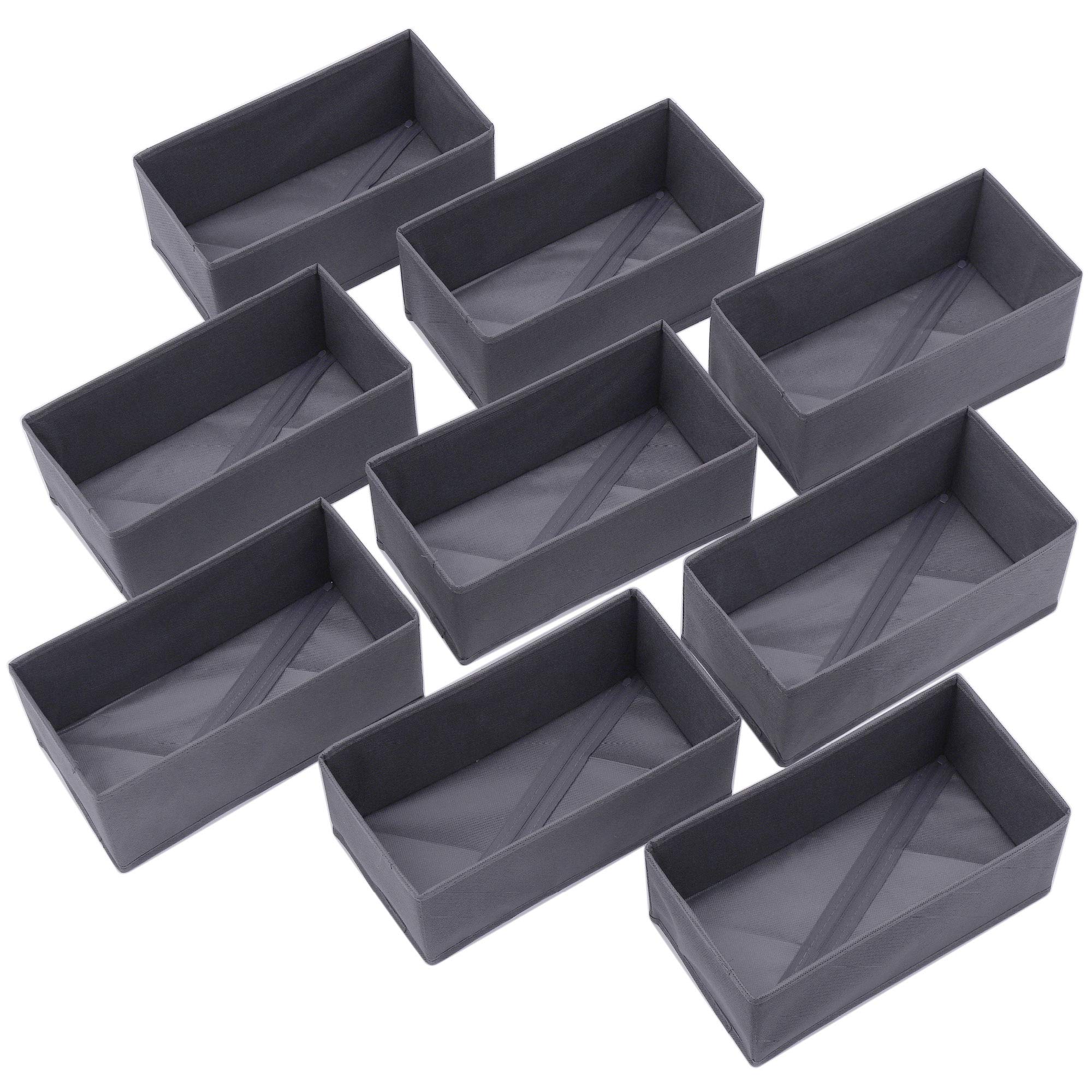 DIOMMELL 9 Pack Foldable Fabric Storage Bins - Closet Organizer Drawer Dividers for Clothes, Underwear, Bras, Socks & Lingerie - Space Saving Dark Grey Storage Boxes - Perfect for Bedroom, Closet & Dresser Organization