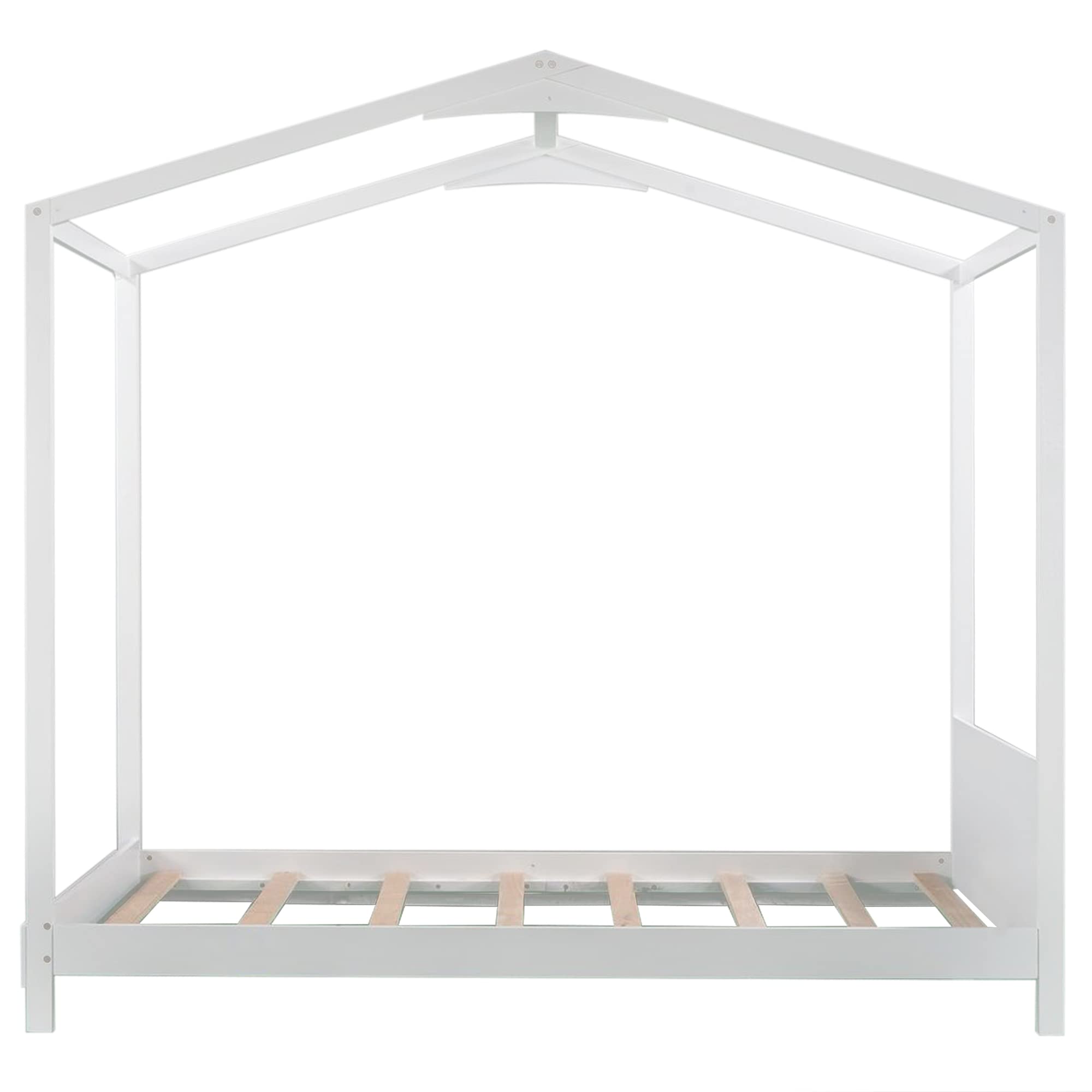 Twin House Bed for Kids - Wooden Low Platform Bed Frame with Headboard & Storage Footboard, No Box Spring Needed - DIY Decor Friendly - Perfect for Kids' Bedroom, Playroom or Nursery (White)