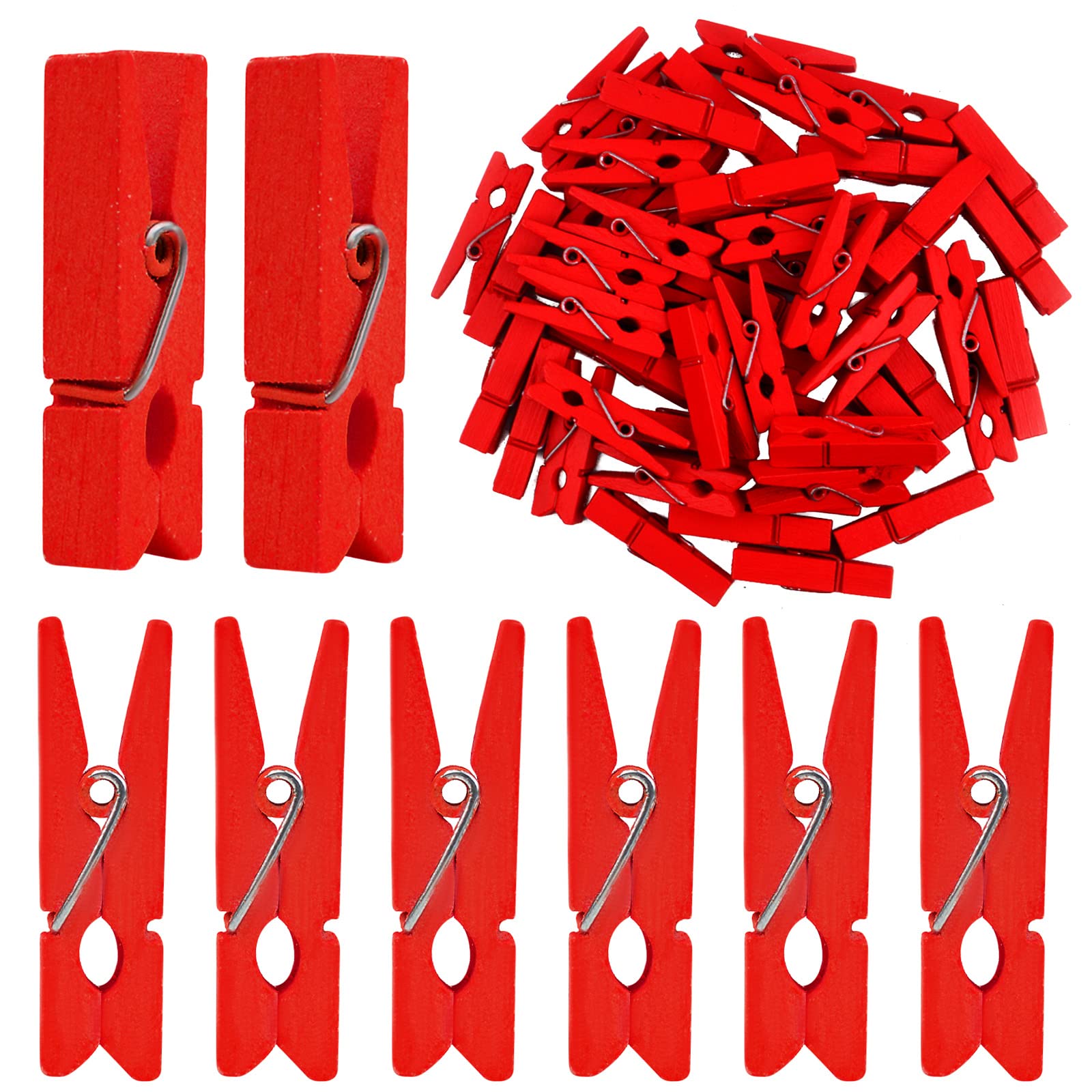 Jdesun 50pcs Natural Wooden Clothespins - Mini Wood Photo Clips for DIY Crafts, Scrapbooking, Home Decor & Office Organization (Red) - Perfect for Hanging Photos, Artwork, Notes & Drying Laundry