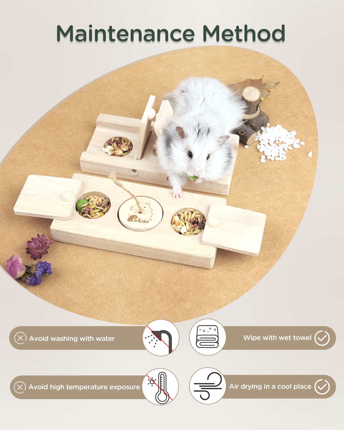 **Wooden Small Animal Foraging Toys - 2Pcs Guinea Pig, Hamster, Rabbit Chew Toys with Hide & Treat Compartments - Interactive Enrichment for Chinchillas, Rats, Gerbils & Dwarf Hamsters - Perfect for Cage Play & Mental Stimulation**