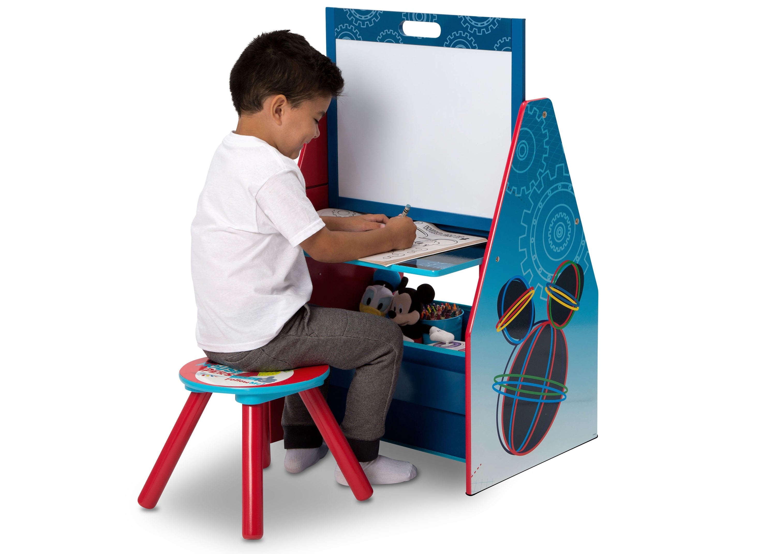 Mickey Mouse Kids Activity Center - Adjustable Easel Desk with Stool & Toy Storage Organizer for Drawing, Learning & Play - Perfect for Preschool Classroom & Home Playroom