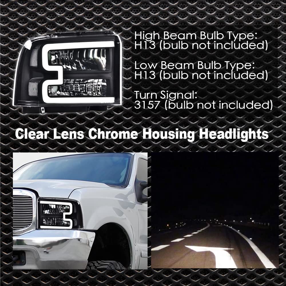 G-PLUS LED DRL Headlights for Ford F250 F350 F450 F550 Super Duty (2005-2007) - Clear Lens, Black Housing, Clear Reflector - Upgrade Your Truck's Style & Visibility for Night Driving & Off-Road Adventures