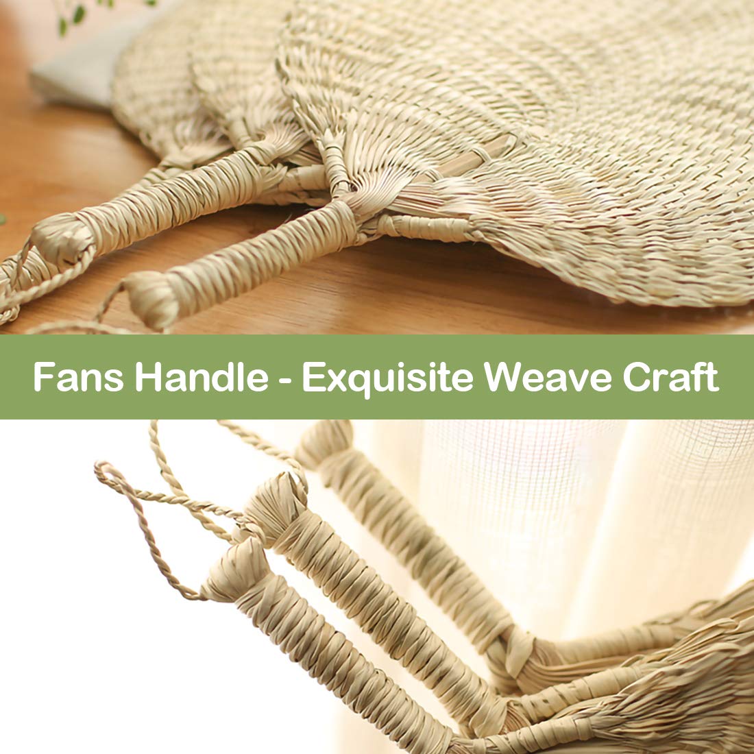 Handmade Rattan Fan - Natural Palm Leaf Handheld Fan for Weddings, Parties & Home Decor - Boho Style Bamboo Fan - Perfect Gift for Women - Use for Bridal Shower, Baby Shower, Photo Props & Tropical Themed Events