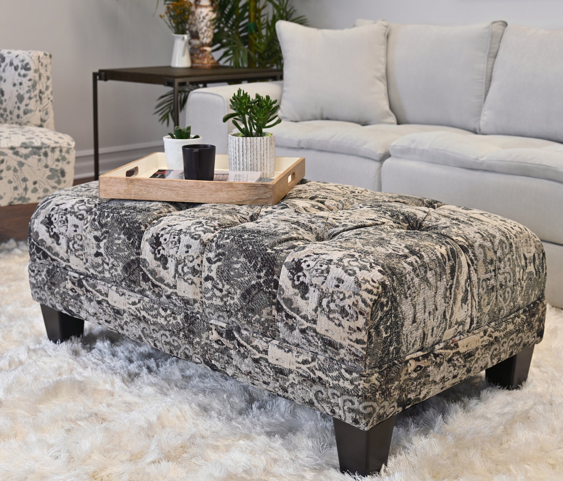 Roundhill Furniture Berliton Fabric Tufted Oversized Ottoman in Turkish Charcoal - Large Storage Footstool, Living Room Pouf, Bedroom Bench - Perfect for Home Decor, Lounge & Relaxation
