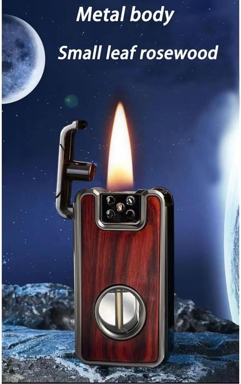 Vintage Windproof Kerosene Lighter with Voice Activation & Wood Inlay - Adjustable Soft Flame, Visible Oil Tank, Reusable Metal Lighter - Perfect Gift for Men, Camping, Hiking & Outdoor Adventures