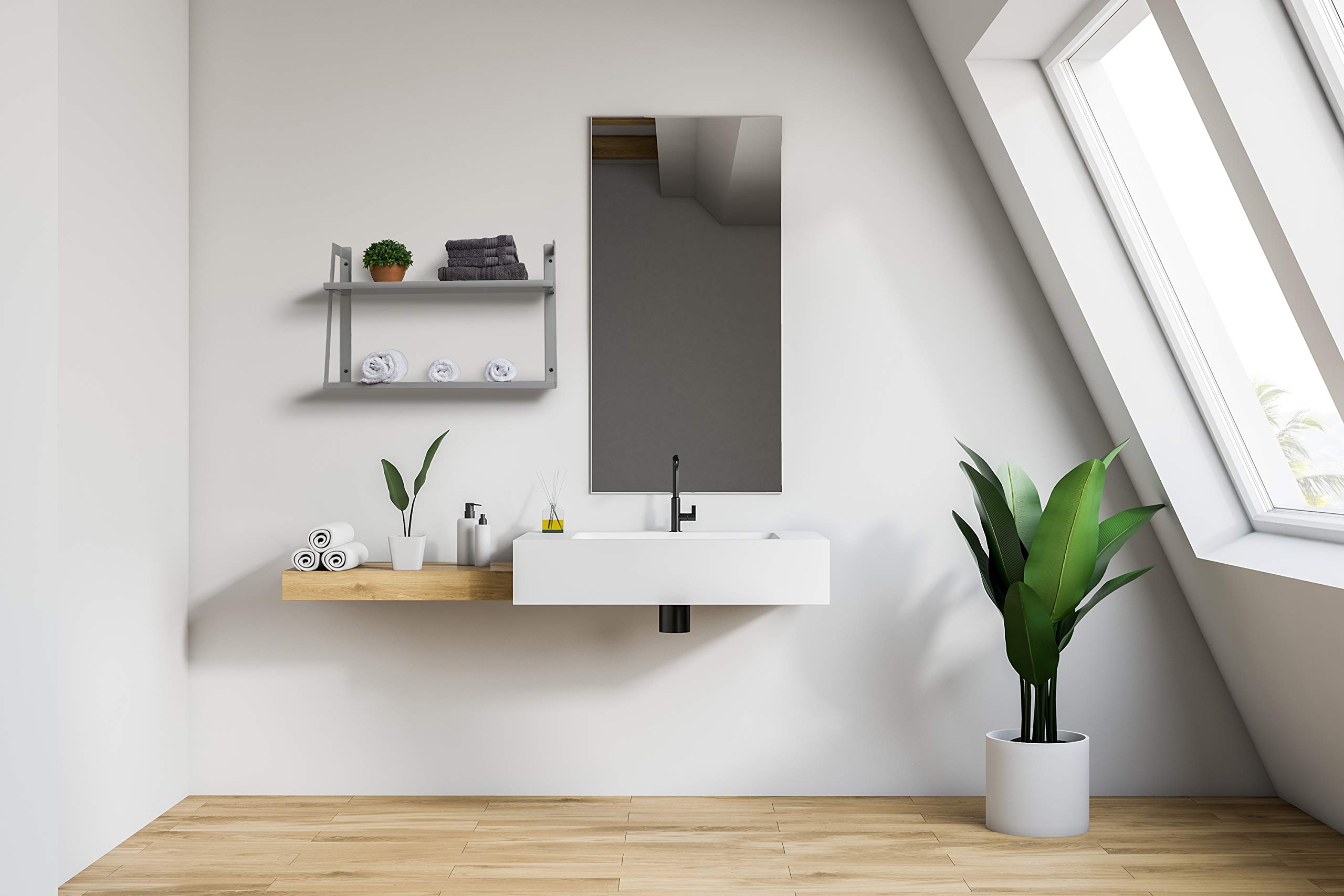 Modern Grey 2-Tier Floating Wall Shelves - Rustic Wood Wall Mounted Shelf for Display, Books & Storage - Perfect for Bathroom, Office, Living Room, Bedroom, Laundry & Kitchen Decor