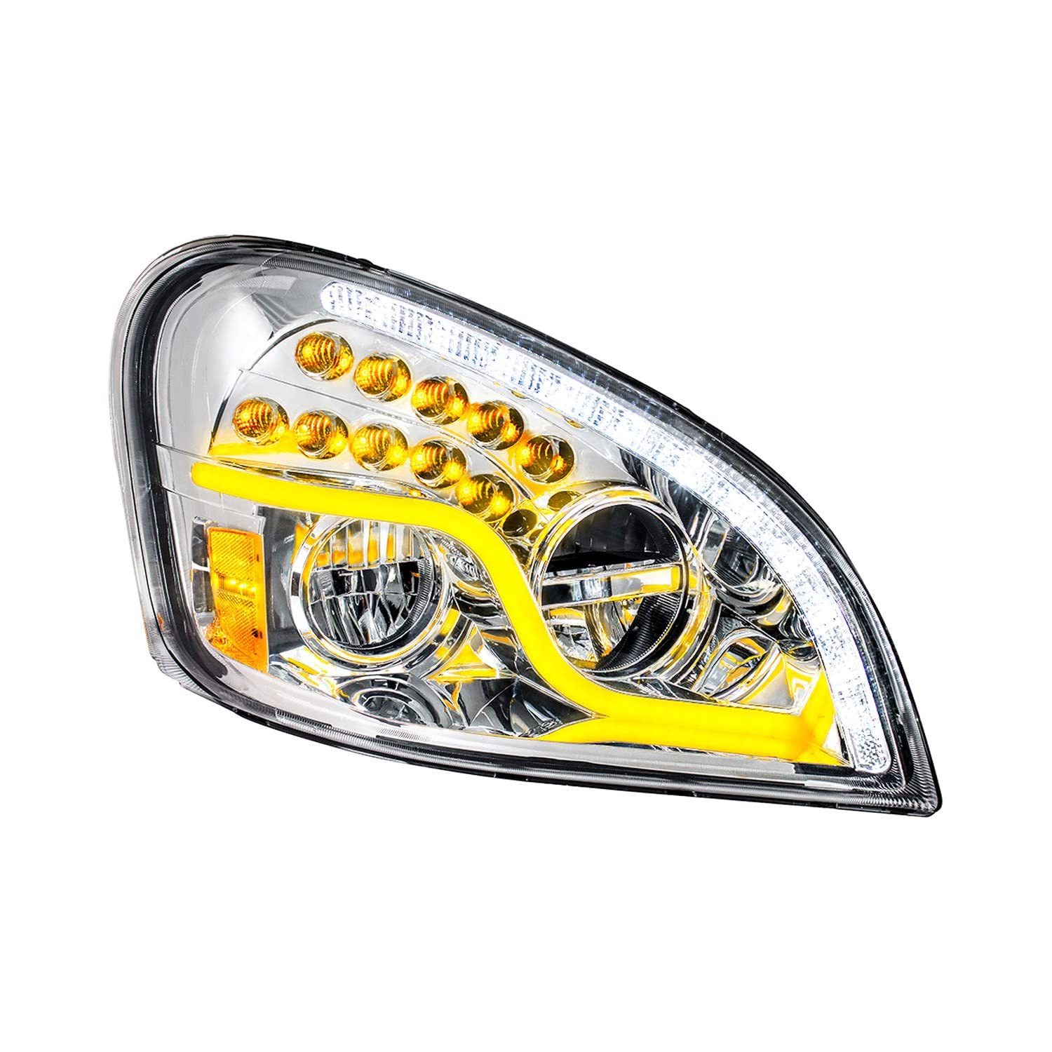 United Pacific 35791 High Power LED Headlight Assembly - Right Side Chrome Housing with High/Low Beam, LED Turn Signal, Position Light Bar & DRL | Perfect for Truck & SUV Upgrades, Night Driving Safety