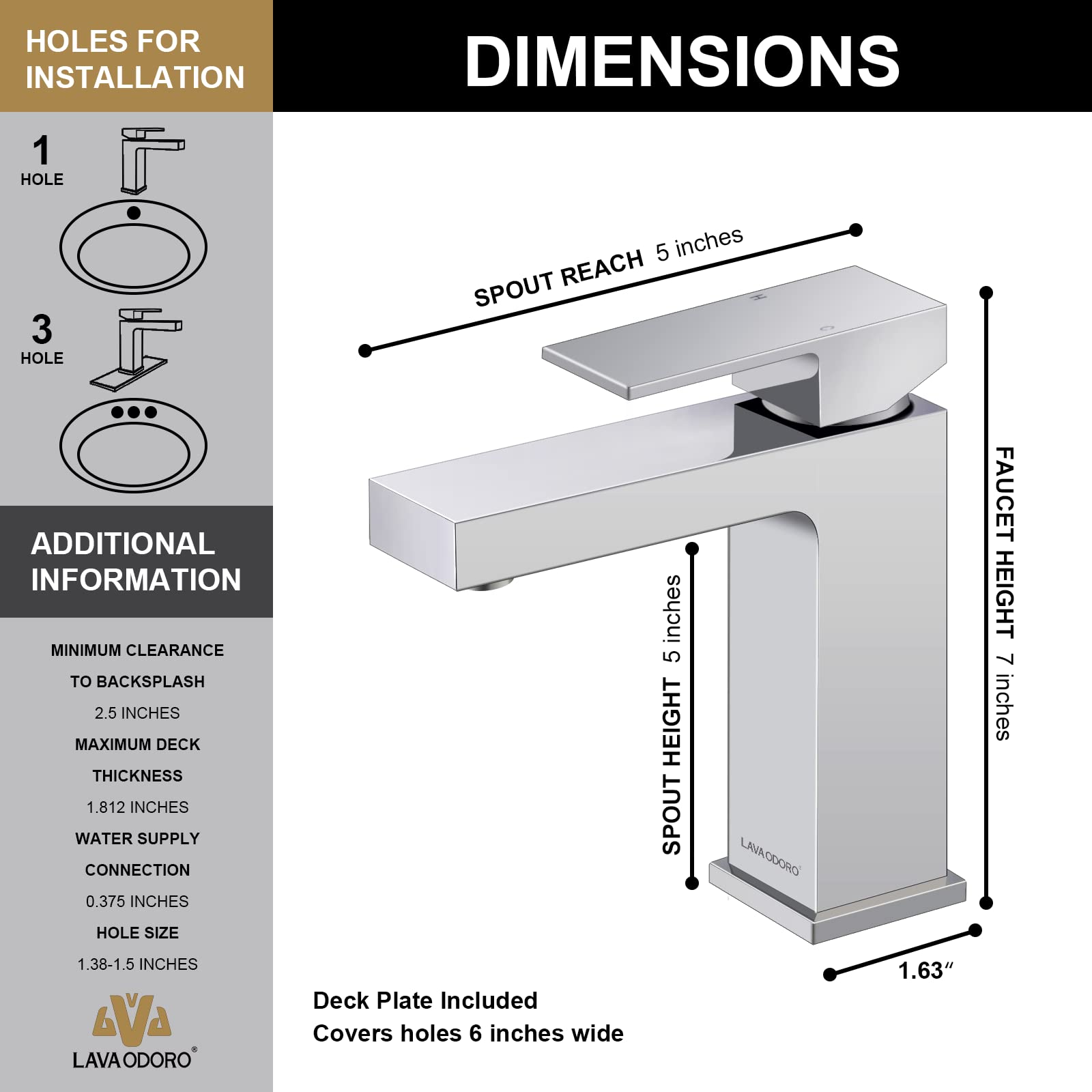 Chrome Bathroom Faucet - Single Hole Vanity Sink Faucet with Pop-Up Drain & Deck Plate - Modern Lava Odoro Design for Bathroom & Powder Room (Model BF307-C) - Perfect for Home Renovation & Guest Bathroom Upgrade