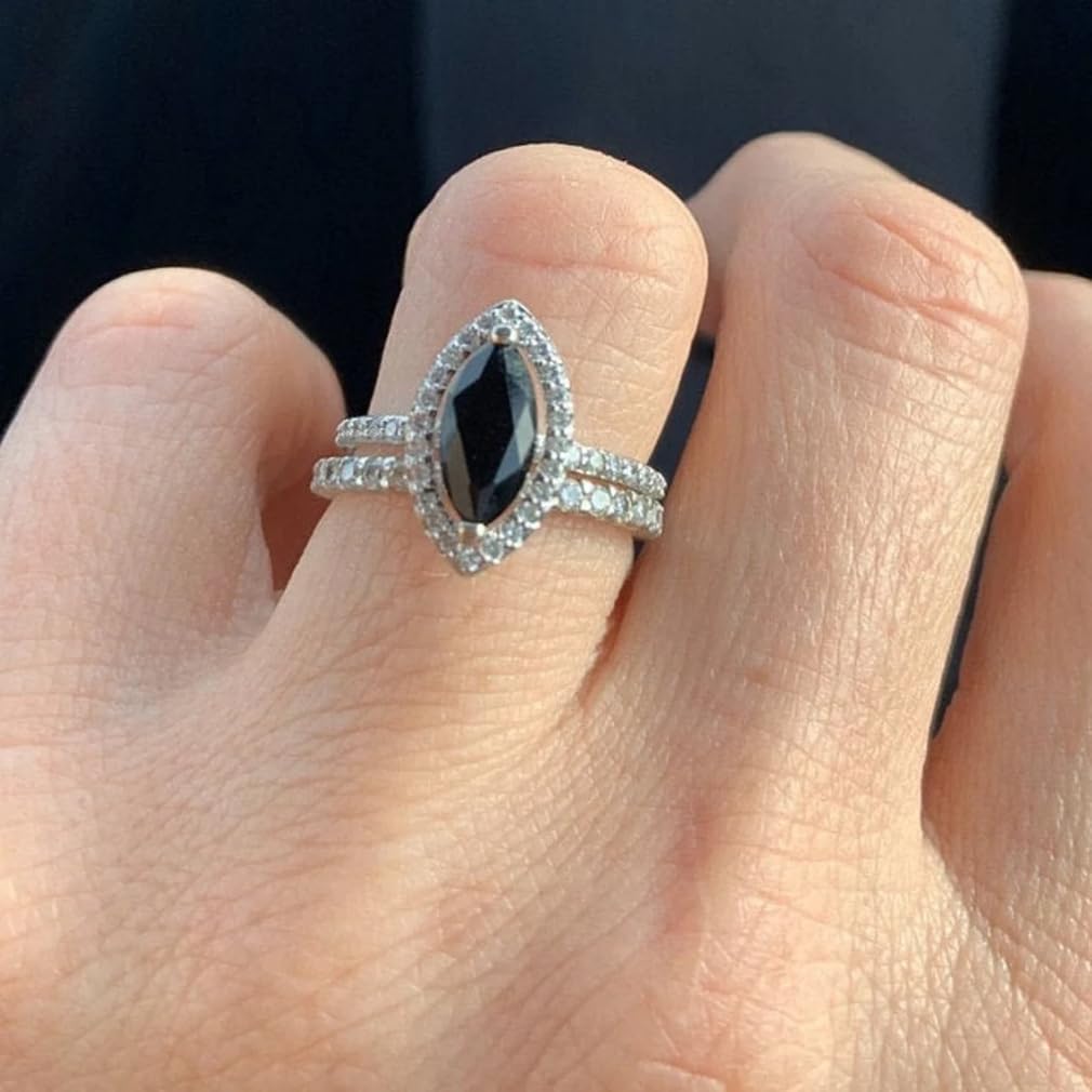 1CT-3CT Marquise Cut Black Diamond Engagement Ring with Halo Black Onyx - 925 Silver/10K/14K/18K Gold (Yellow, 2.5 CT) - Perfect for Women's Anniversary, Promise Gifts & Special Occasions