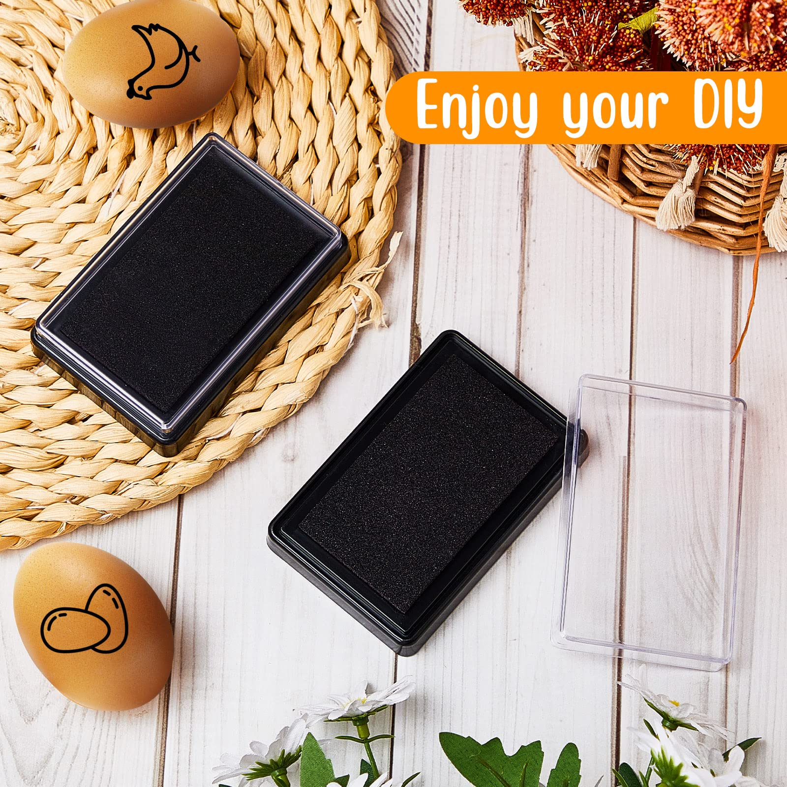 4-Piece Egg Stamp Ink Pad Set - Non-Toxic Black Ink for Egg Marking, 3.75 x 2.36 Inches - Perfect for Easter Egg Decorating, DIY Crafts, and Kids' Activities