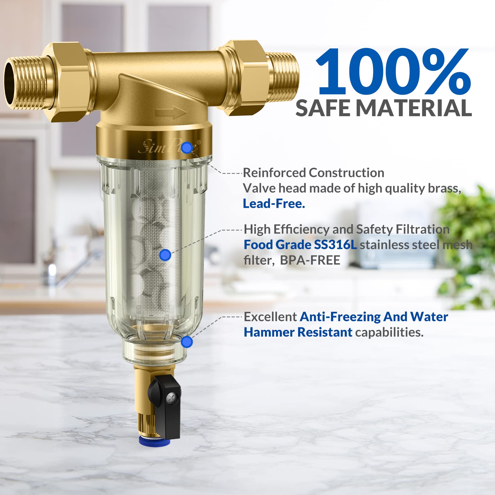 SimPure DC5S 40 Micron Spin Down Sediment Water Filter Replacement Cartridge - Whole House Water Filtration System, Well Water Treatment, Pre-Filter for RO Systems
