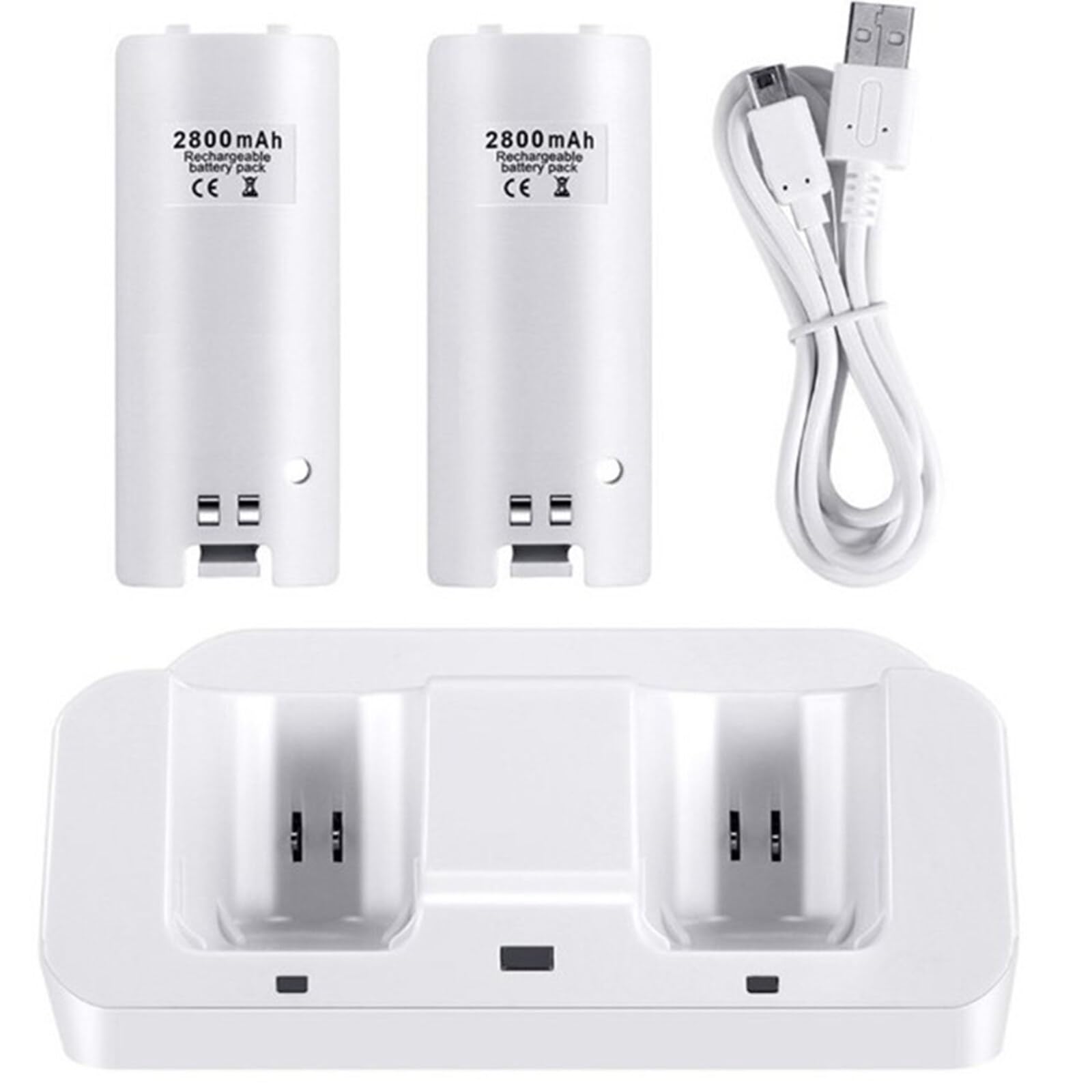 Wii Remote Battery Charger Station - Dual USB Charging Dock with LED Indicator & 2 Rechargeable Batteries for Nintendo Wii Controllers (White) | Perfect for Gaming Sessions & Family Entertainment