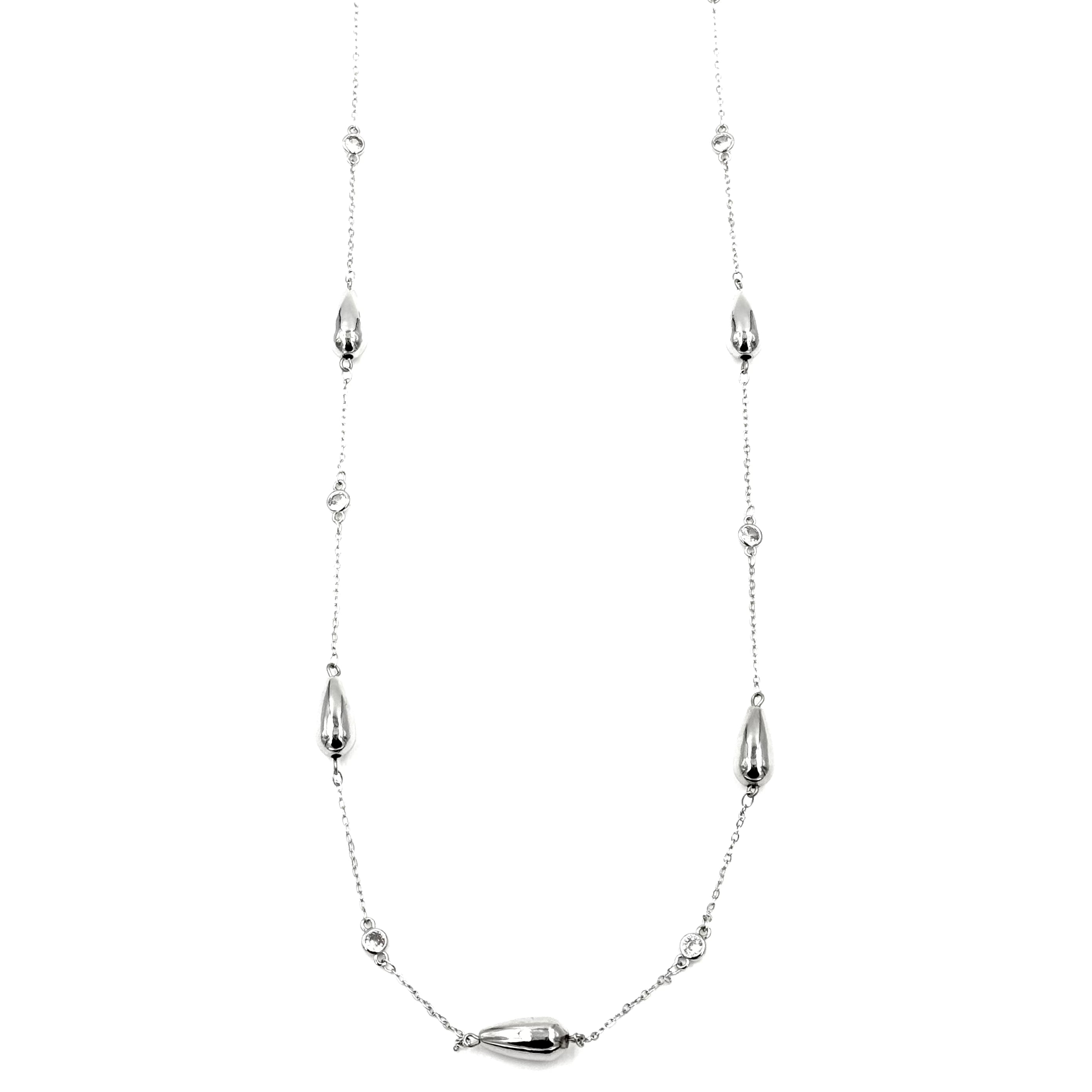 Ashley Gold Stainless Steel CZ Puffy Oval Long Necklace for Women - Elegant Statement Jewelry for Parties, Weddings & Special Occasions