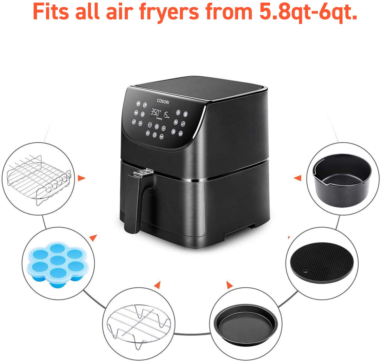 COSORI 12-in-1 Air Fryer Toaster Oven with Rotisserie - Convection Oven with Pizza Pan, Baking Pan, Rack & Skewers - Perfect for Baking, Roasting & Air Frying at Home