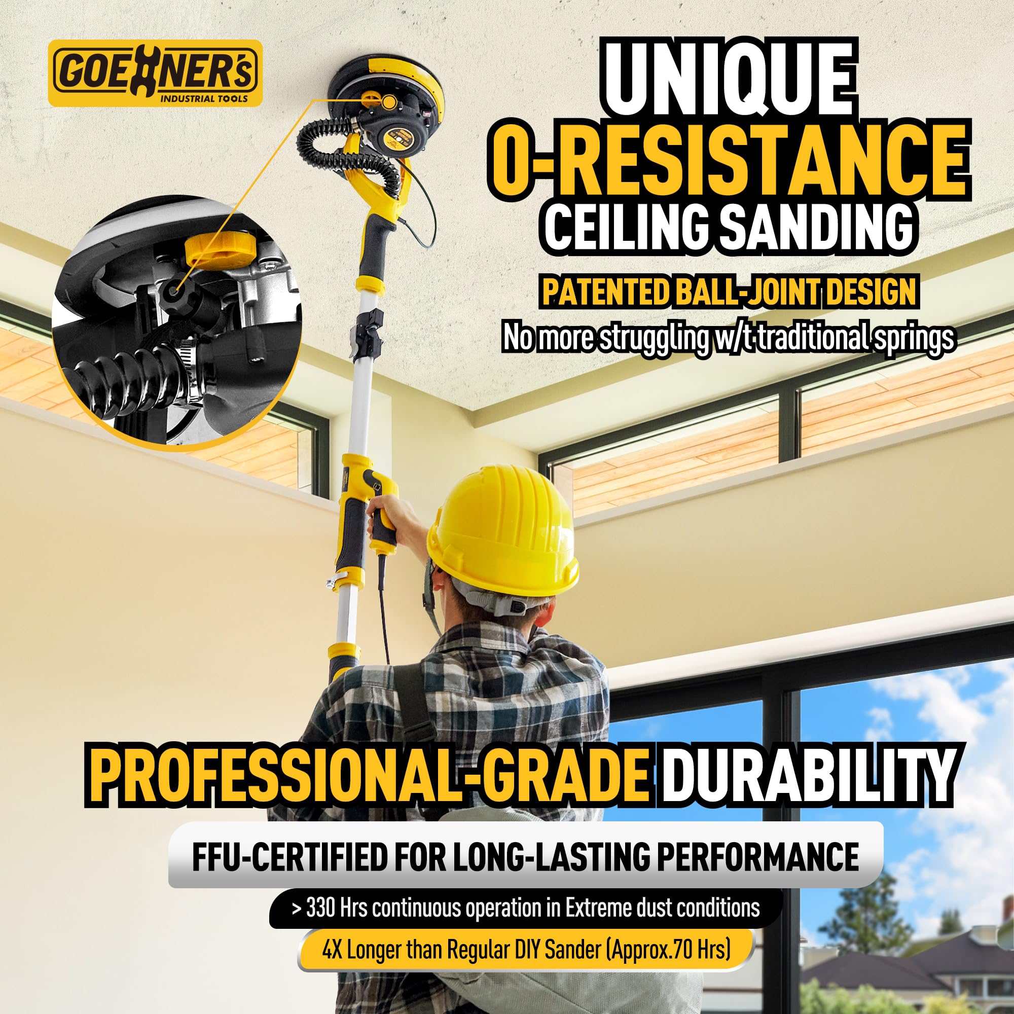 Powerful Electric Drywall Sander with Vacuum - 99% Dust Absorption, 7-Speed Adjustable (900-1800 RPM), 26ft Power Cord & LED Light - Dust-Free Drywall Sanding for Walls, Ceilings & Popcorn Texture Removal - Perfect for Home Renovation and Professional Construction Projects