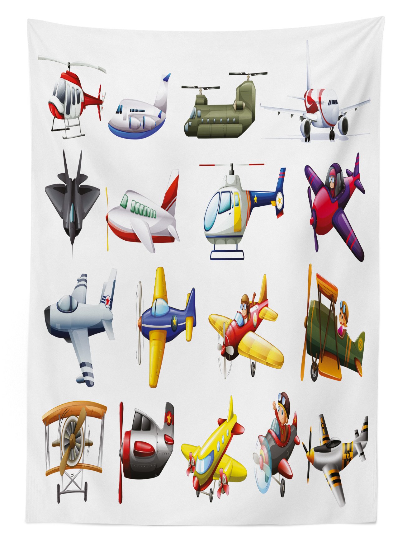 Lunarable Cartoon Airplane Tablecloth - Washable Outdoor Picnic Table Cover with Digital Aircraft Design, 58x120 Inches, Multicolor - Perfect for BBQs, Parties, and Picnics
