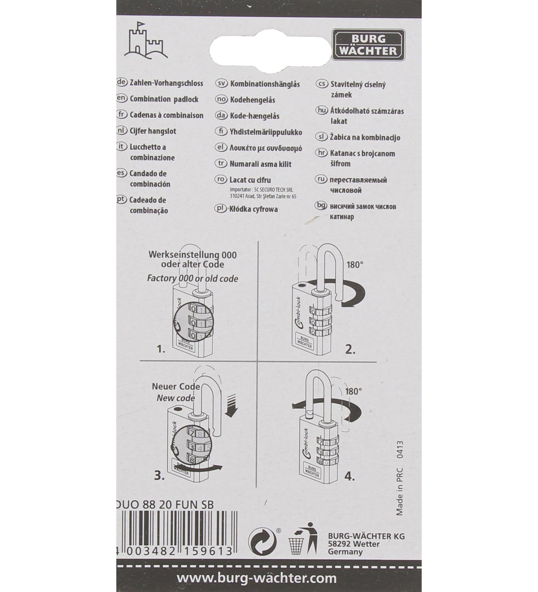 Burg-Wächter Duo 88 Combination Lock Set – 20mm Shackle, High Security Padlock for Lockers, Storage Units & Outdoor Use