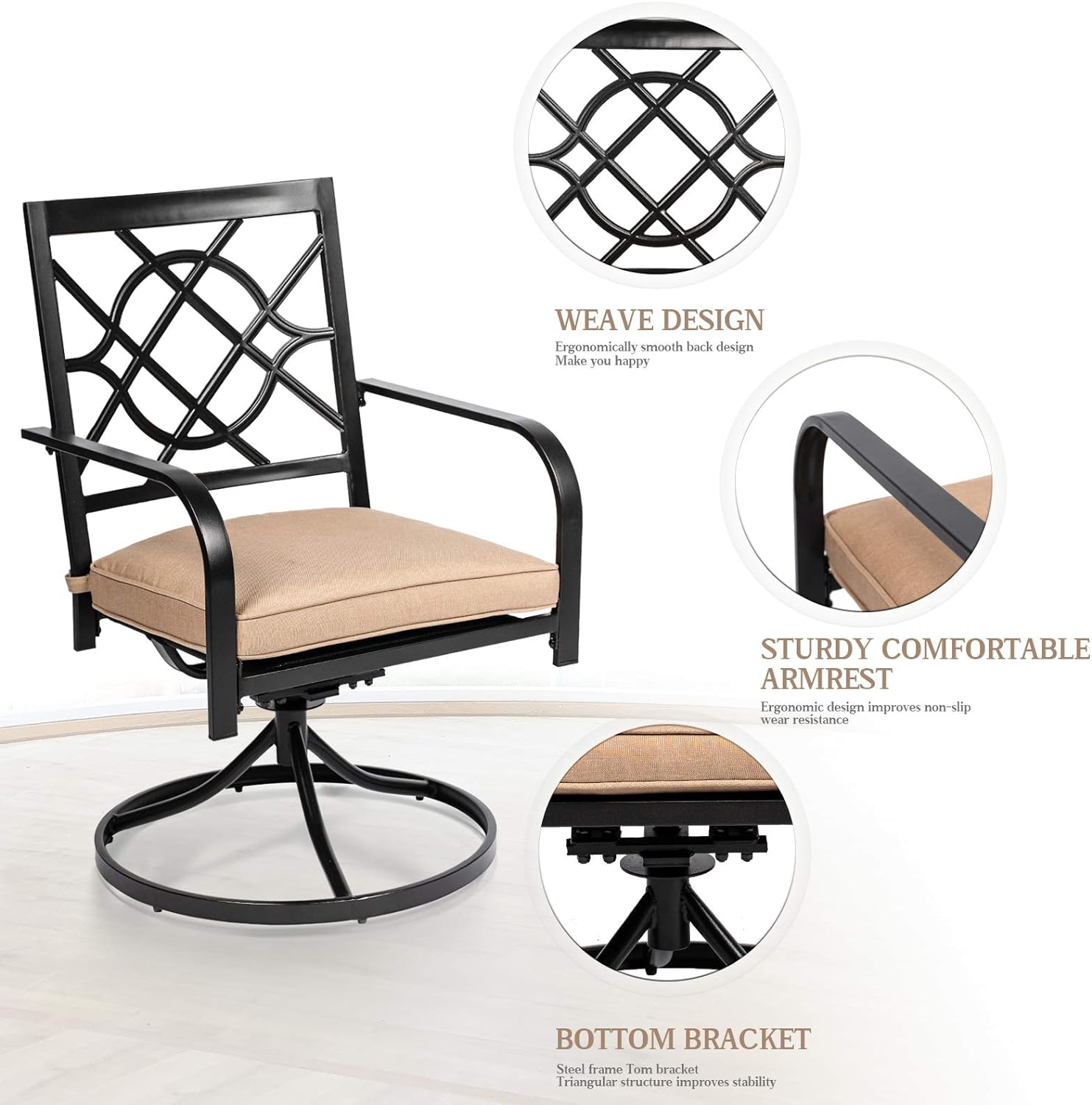 SUNCROWN 5-Piece Outdoor Dining Set with Swivel Cushioned Chairs, Steel Slat Bistro Table & 9Ft Brown Patio Umbrella - Patio Furniture for Backyard, Garden, Lawn, Poolside & Outdoor Entertaining