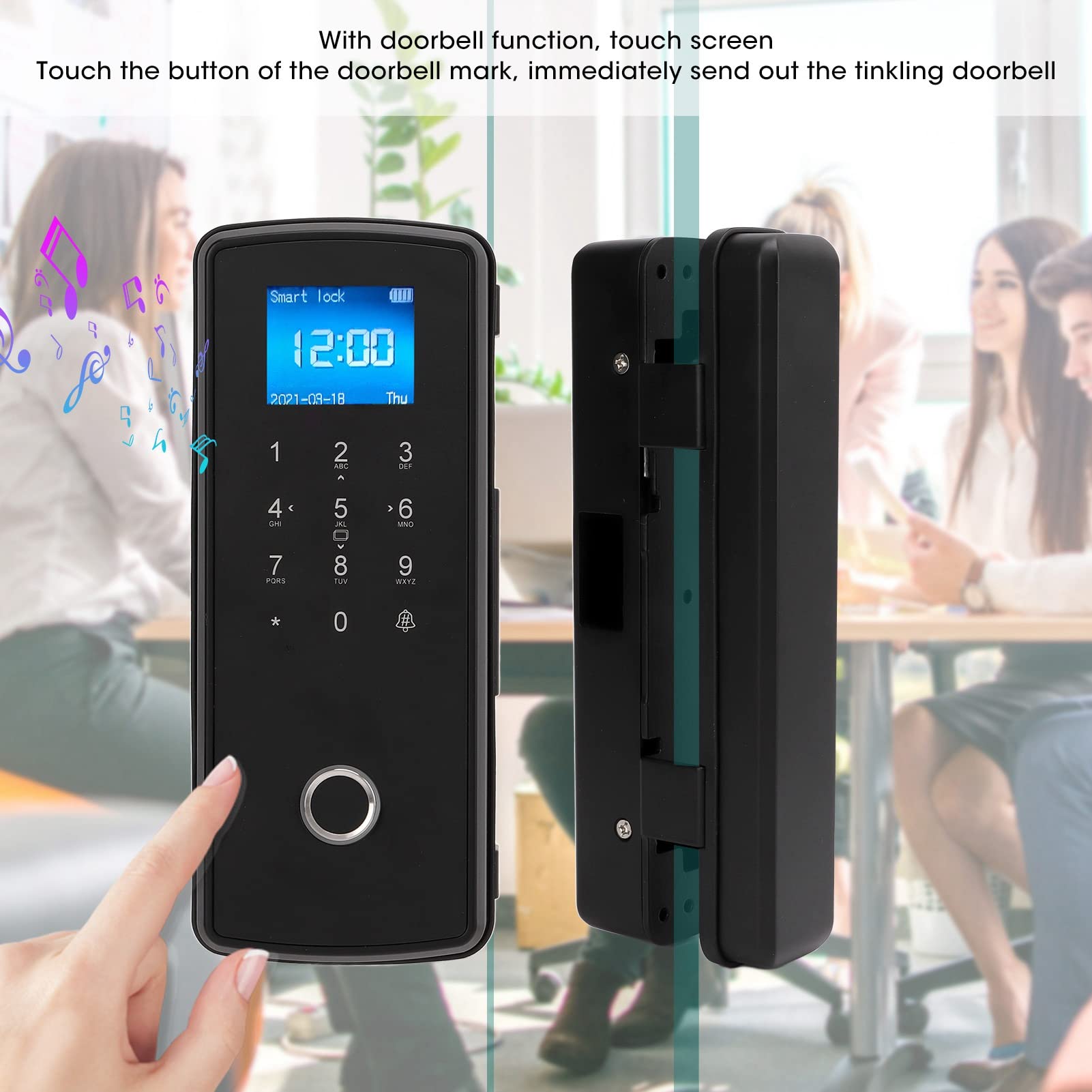 Smart Fingerprint Door Lock with Keypad & Doorbell - 3-in-1 Electronic Entry System (Fingerprint/Password/Card) for Glass Doors - Perfect for Smart Homes, Apartments & Office Security
