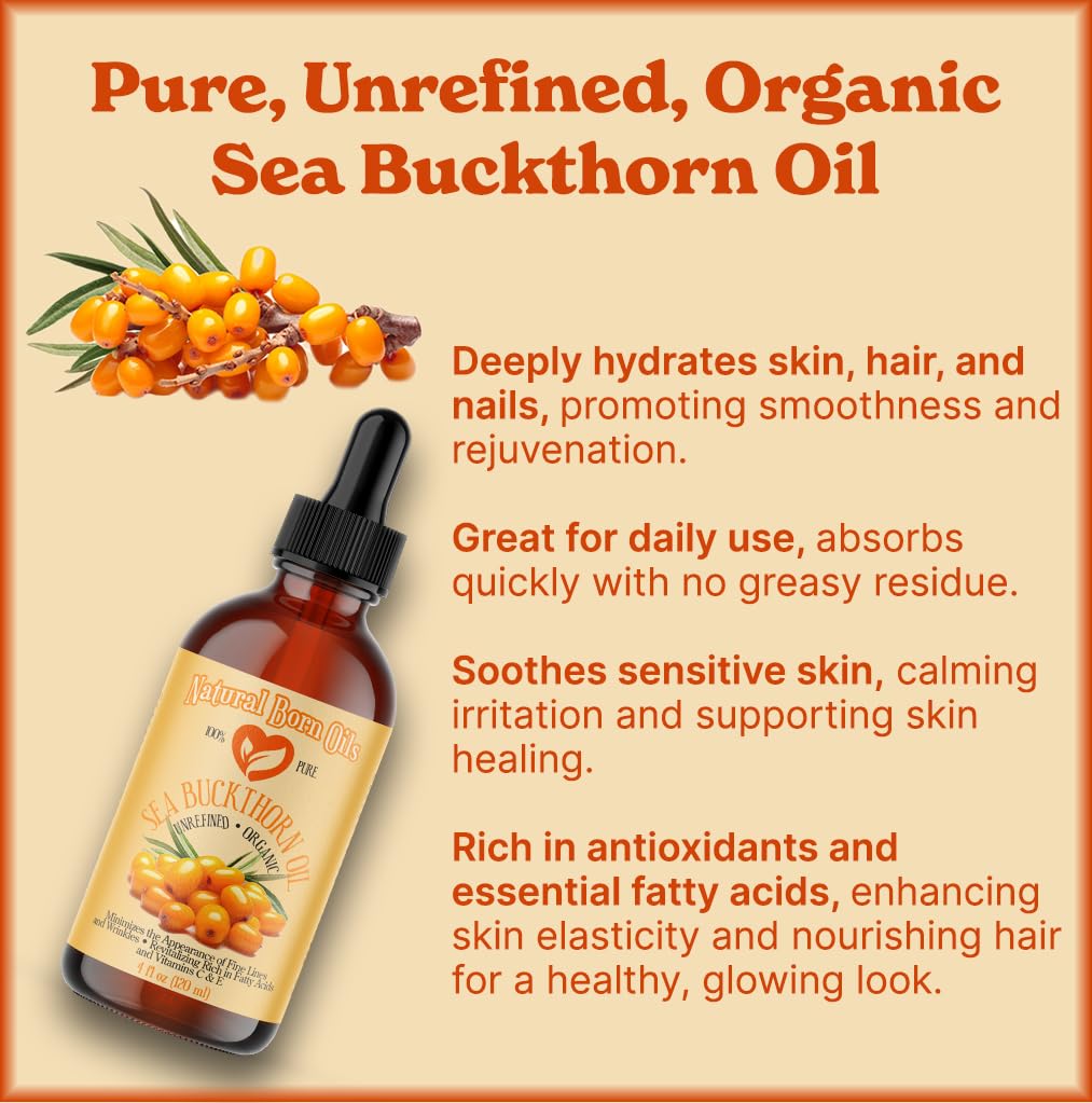 Organic Cold-Pressed Sea Buckthorn Oil - 1 Gallon, Nutrient-Rich for Glowing Skin & Lustrous Hair | USDA Certified, Pure & Natural | Perfect for Skincare, Hair Care & DIY Beauty Recipes