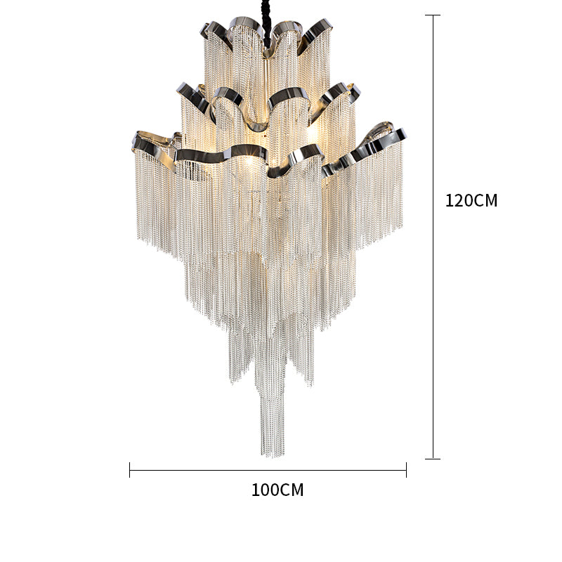 Gladys Aluminum Chain Tassel Stream Chandelier - Modern Crystal Ceiling Light Fixture for Dining Room, Bedroom & Living Room Decor