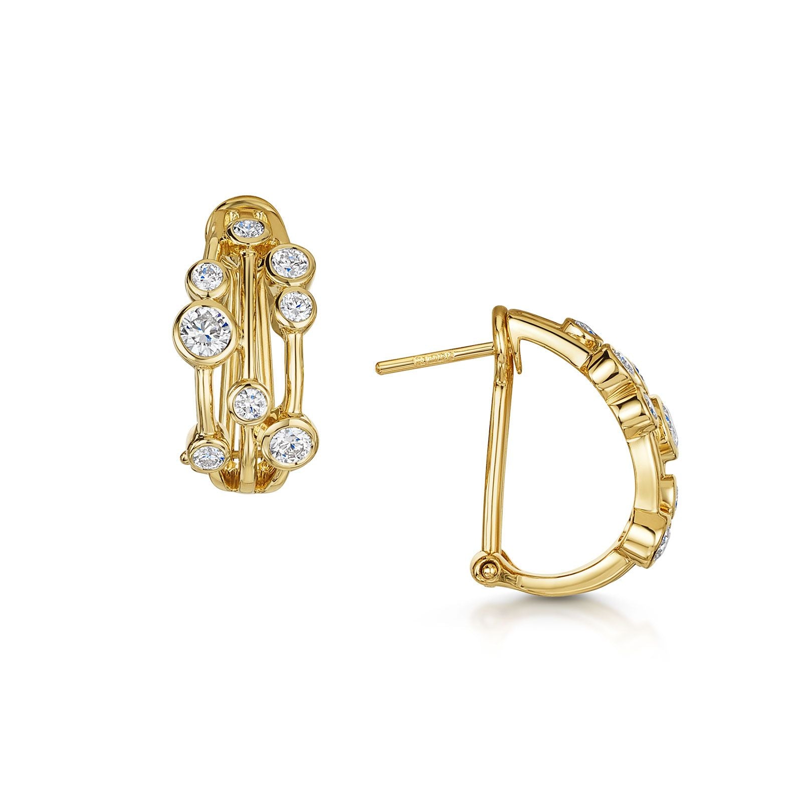 18ct Yellow Gold Brilliant Cut Diamond Scatter Hoop Earrings 1.31ct - Elegant Dangle Earrings for Women, Perfect for Weddings, Parties & Special Occasions