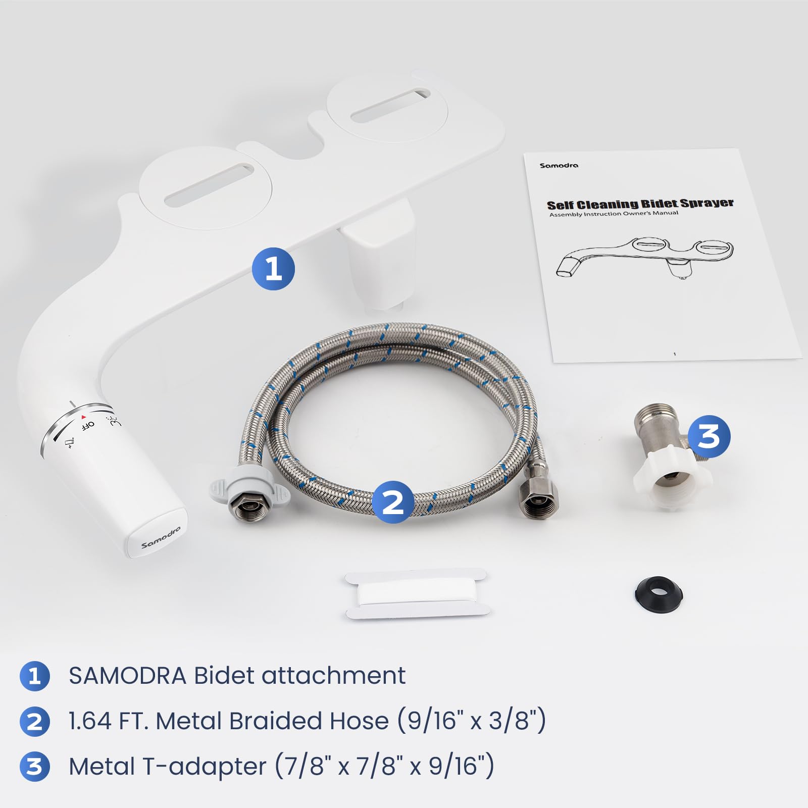 SAMODRA Ultra-Slim Bidet Toilet Attachment with Self-Cleaning Nozzle - Adjustable Water Pressure Fresh Water Sprayer for Hygienic Cleaning - Easy Installation for Existing Toilets - Perfect for Bathroom Upgrade & Enhanced Personal Hygiene