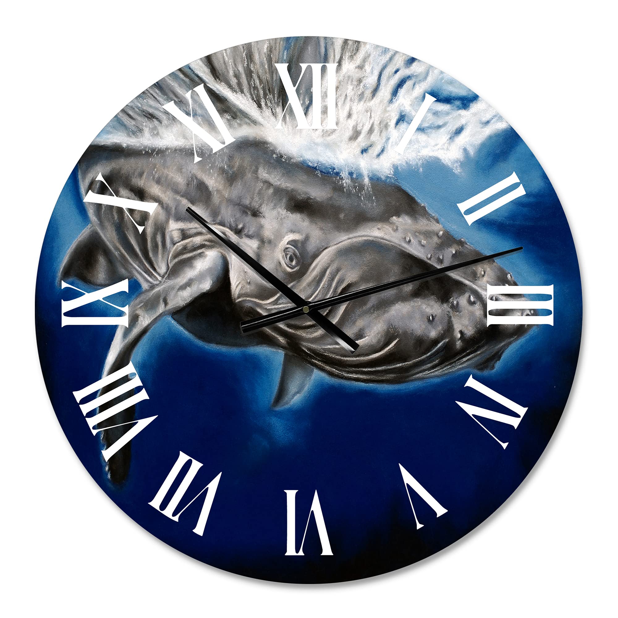 Large Nautical Coastal Wall Clock - Humpback Whale Portrait for Home & Office Decor | Perfect for Beach House, Living Room, or Marine-Themed Spaces