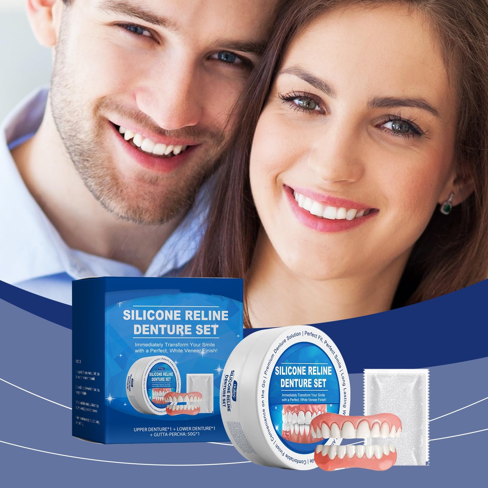 Premium Silicone Reline Denture Set - Upper & Lower Dentures with Gutta-Percha - Complete Teeth Veneer Kit for Denture Repair & Comfort Enhancement - Perfect for Home Dental Care & Emergency Denture Adjustments