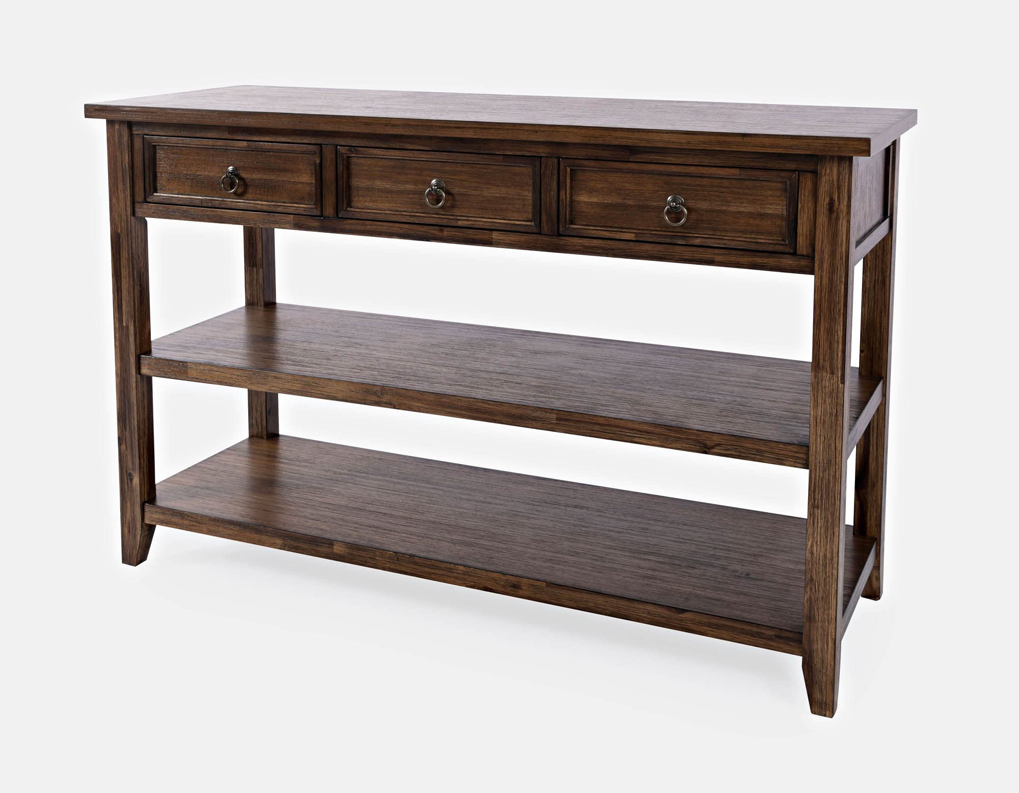 Jofran Inc. Bakersfield Sofa Table with 3 Drawers - Narrow Console Table for Living Room, Entryway & Behind Couch - Rustic Wood End Table with Storage for Small Spaces