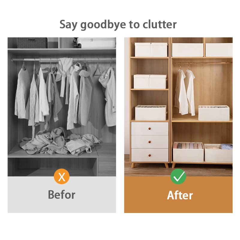 4-Piece Foldable Storage Box Set with Lid - Washable Closet Organizer for Clothes, Jeans, T-Shirts & Socks | Visible Drawer Dividers (1/7/9 Grid Options) | Perfect for Bedroom, Wardrobe & Travel Organization