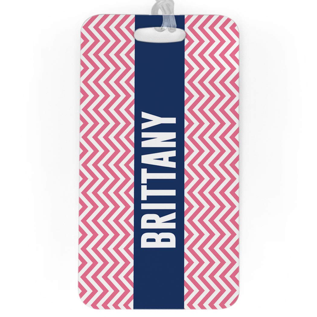 Custom Personalized Luggage Tags & Bag Tags with Chevron Design - Large Pink Travel Accessories for Suitcases, Backpacks & Carry-Ons | Perfect for Travel, Vacation & Business Trips