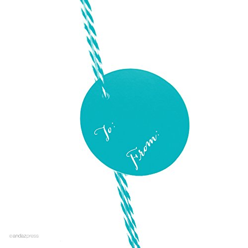 **Andaz Press Circle Gift Tags - Whimsical Style To/From Tags, Aqua Color, 24-Pack - Perfect for Birthday, Wedding & Holiday Gift Wrapping**