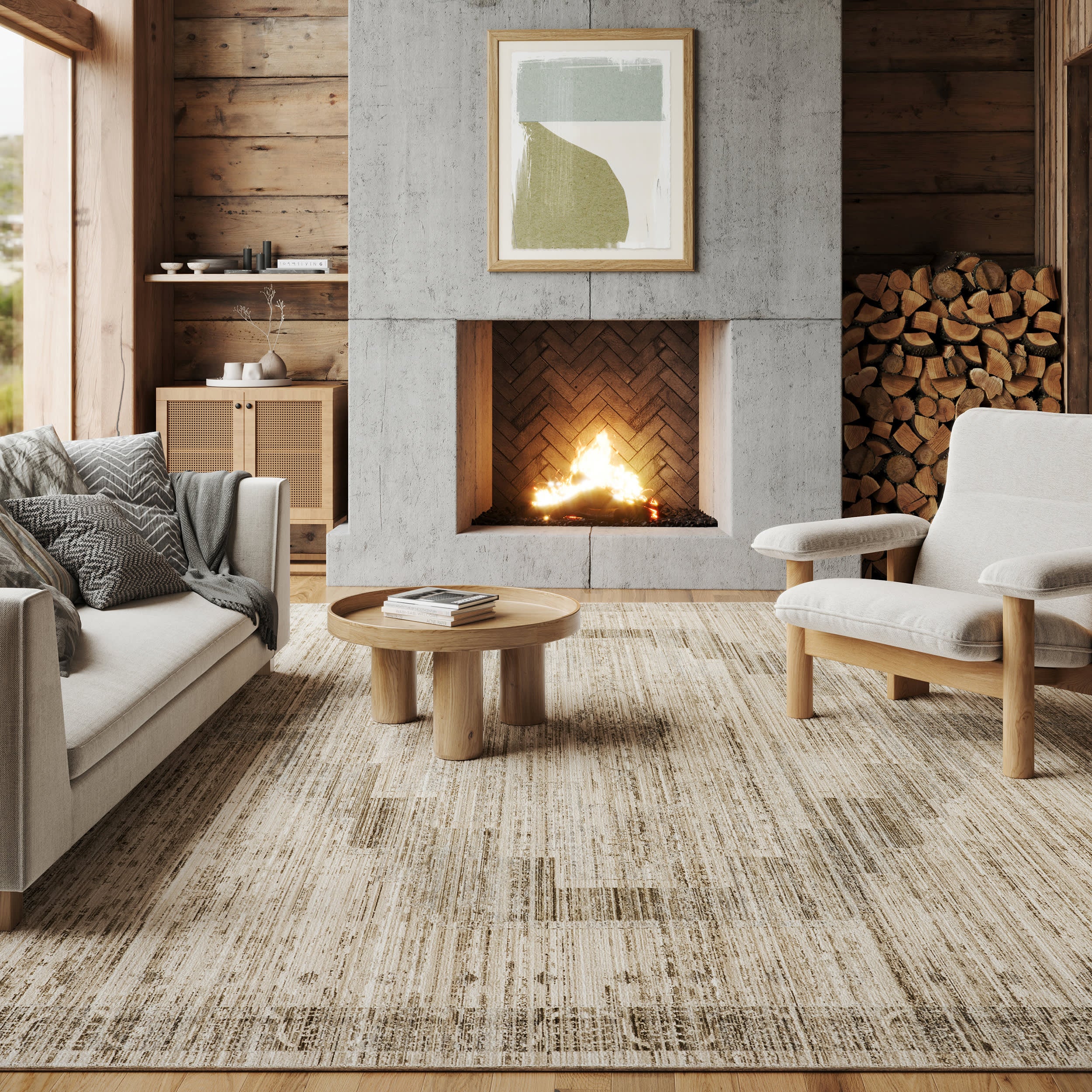 Anzlie Faded Washable Indoor Outdoor Area Rug - Soft Beige Bohemian Style Floor Mat for Living Room, Bedroom, Patio Decor