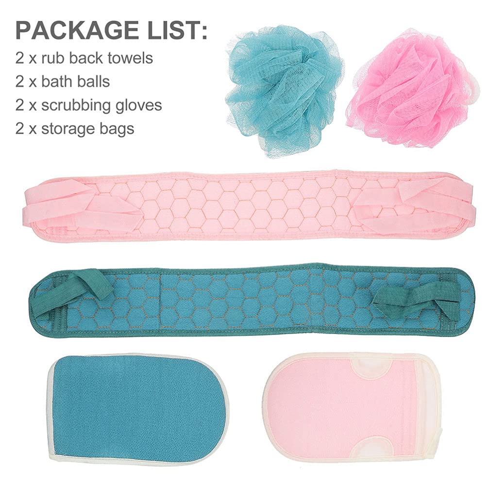 Healifty 6-Piece Exfoliating Bath Scrub Set with Long Back Towel, Loofah Gloves & Shower Accessories - Spa Quality Body Scrubbers for Deep Cleansing & Skin Exfoliation | Perfect for Shower, Bath & Self-Care Routine