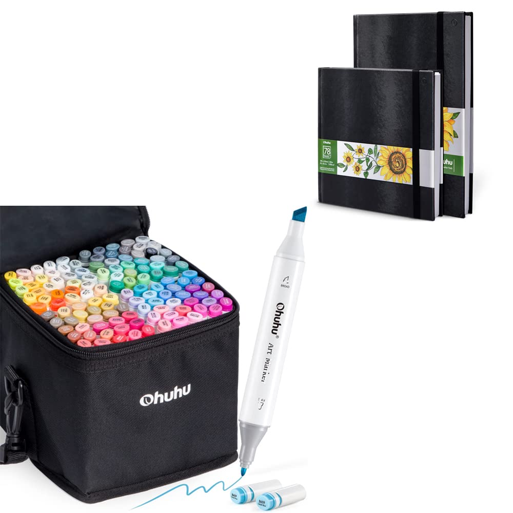 Ohuhu Alcohol Art Markers Set - 48 Dual Tip Alcohol-Based Markers with 2 Sketch Pads (8.3