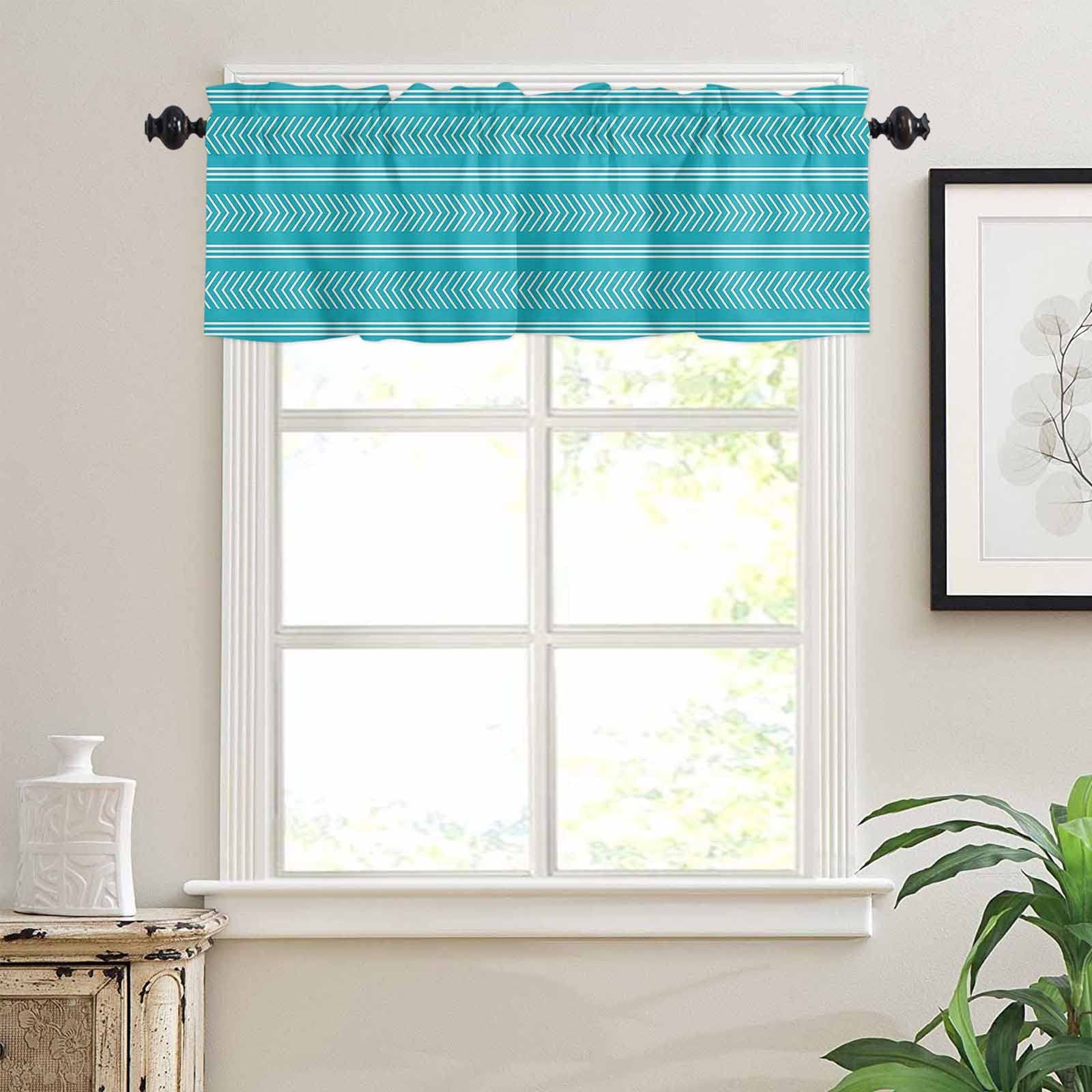 Aqua Striped Kitchen Curtain Valances - Farmhouse Window Treatment with Rod Pocket, 54 x 18 Inch (1 Panel) for Living Room, Bedroom & Kitchen Decor | Rustic Home Textures & Arrow Design
