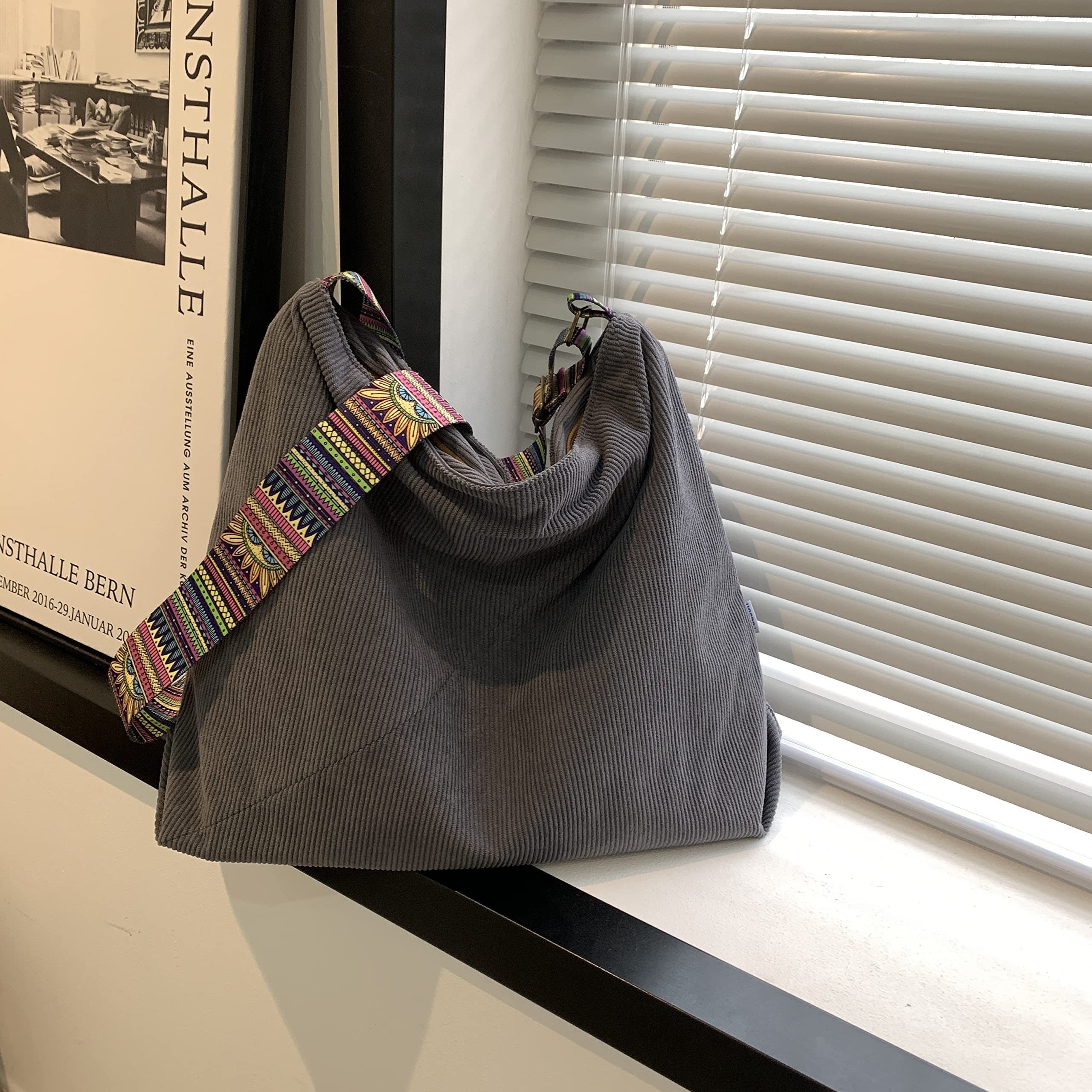 Women's Corduroy Hobo Bag - Large Crossbody Purse for Travel & Fashion