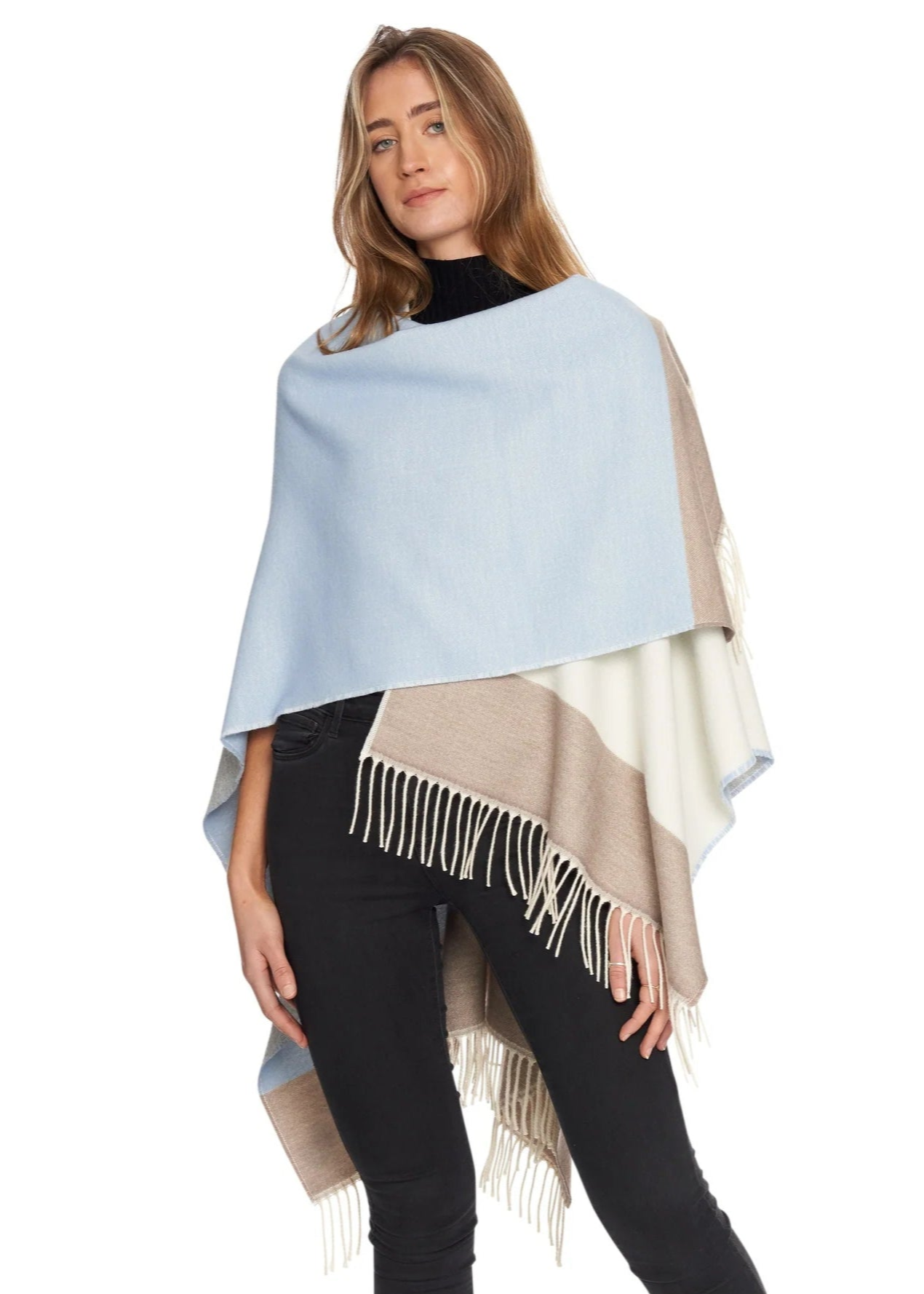 Jimmy Hourihan Fringed Shawl Wrap - Blue Block Check Plaid Scarf for Women | Elegant Winter Accessory for Parties, Weddings & Outdoor Events