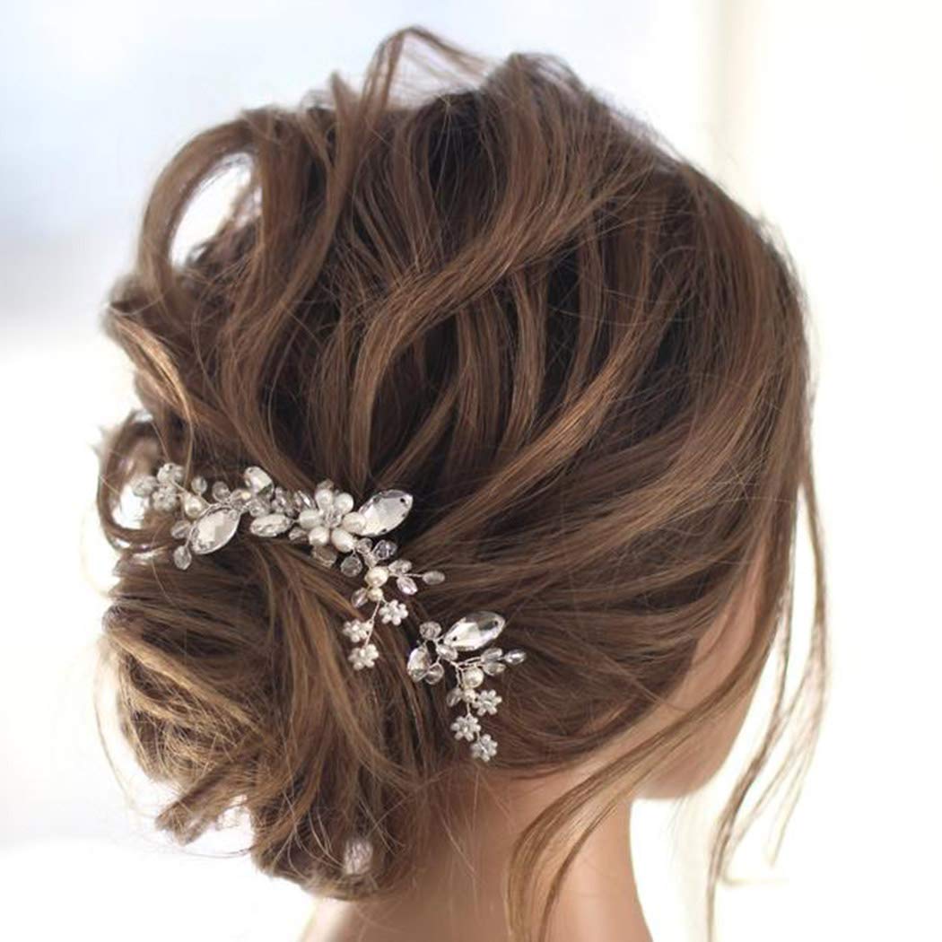 YBSHIN Silver Crystal Pearl Bridal Hair Pins - Rhinestone Hair Clips for Wedding, Prom & Special Occasions - Elegant Hair Accessories for Women & Girls (Pack of 3) | Perfect for Brides, Bridesmaids & Formal Events