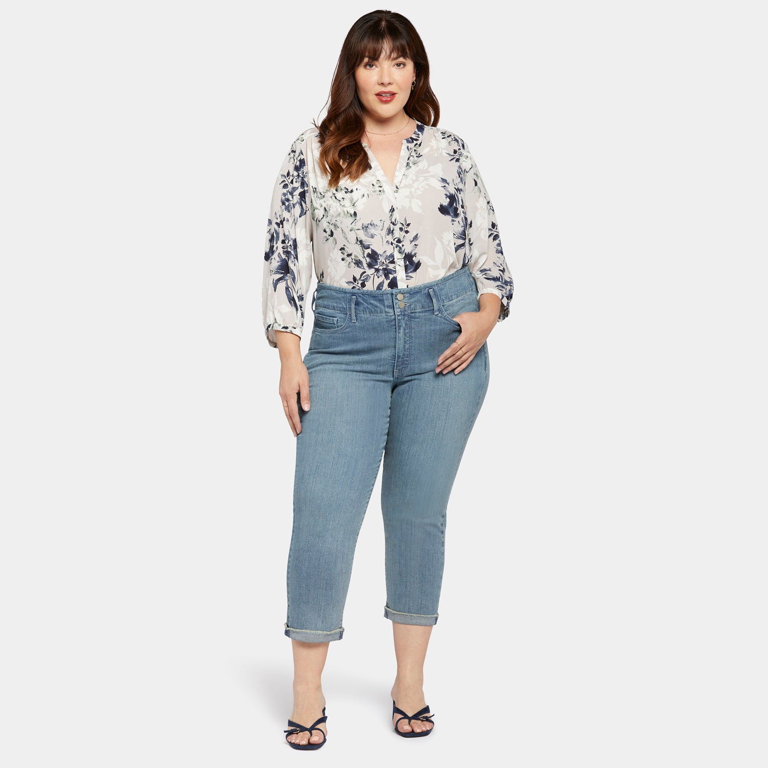Chloe Capri Jeans for Women - Plus Size High Waisted Stretch Denim Pants - Thistle Falls Wash - Comfortable & Stylish for Casual Wear, Office & Date Night