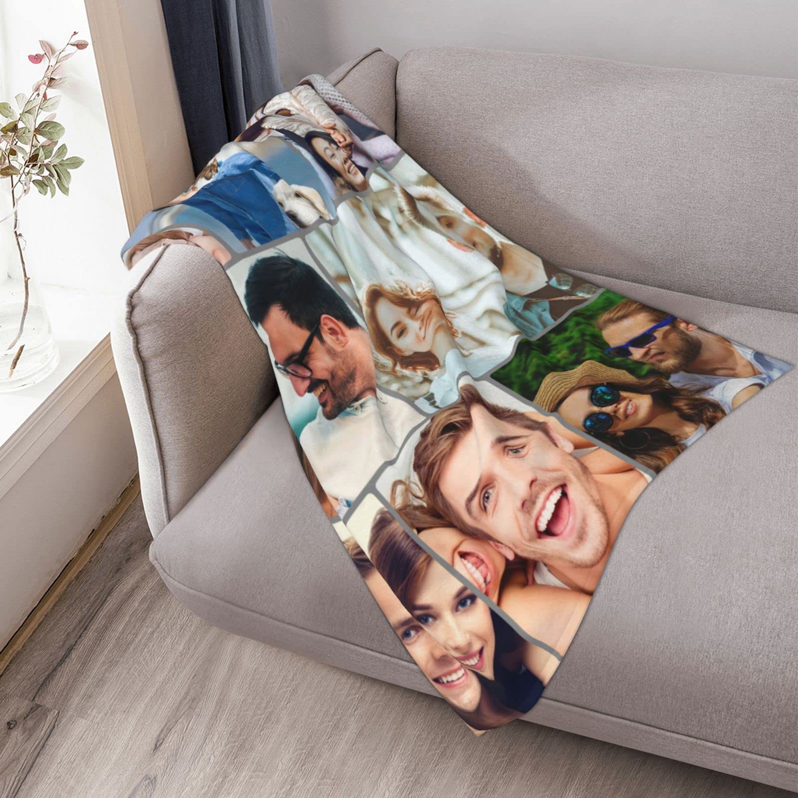 Custom Photo Blanket with Personalized Text - Picture Collage Fleece Throw for Adults, Kids & Family | Pet Blankets for Dogs & Cats | Birthday, Christmas, Halloween Gift (50x40 Inches) - Perfect for Cozy Nights, Family Reunions & Holiday Presents