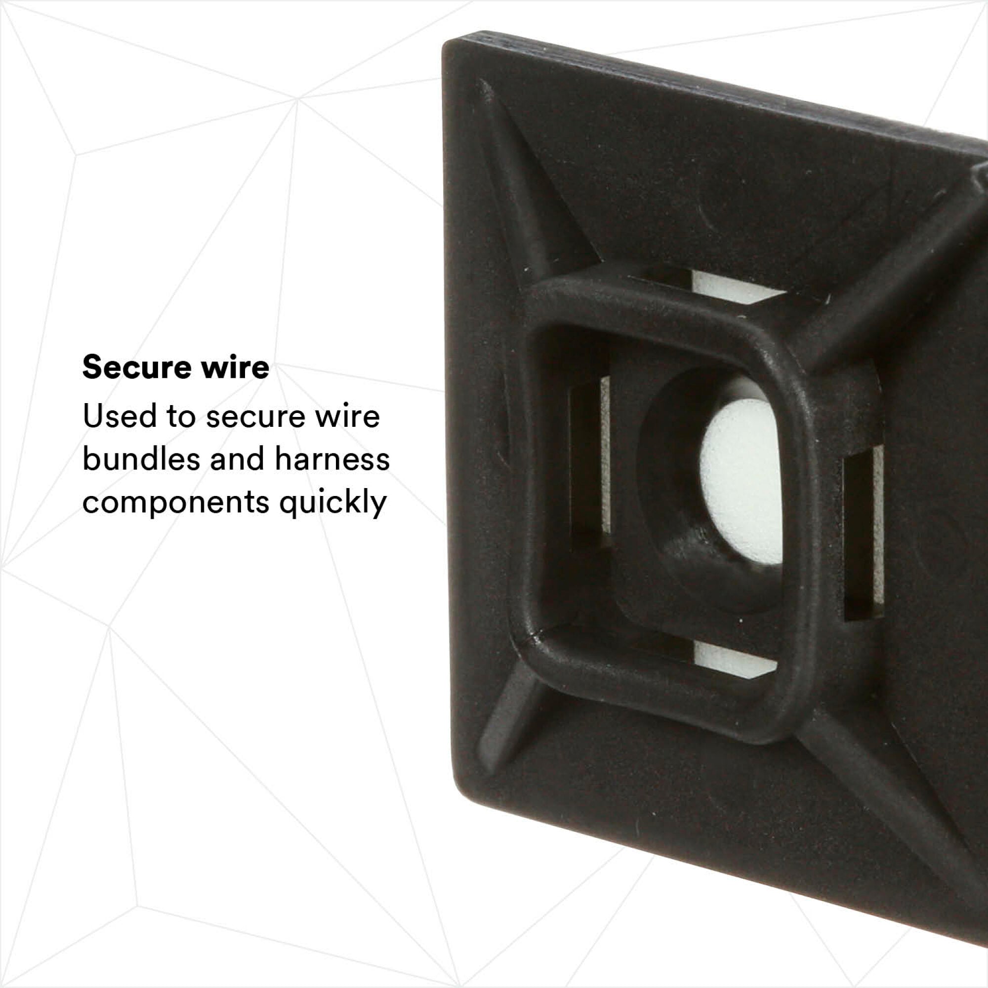 3M CTB1X1BKA C Black 4-Way Adhesive Cable Tie Mounting Base - Heavy Duty Organizer for Wires, Cables & Hoses - Perfect for Home, Office & Workshop Organization