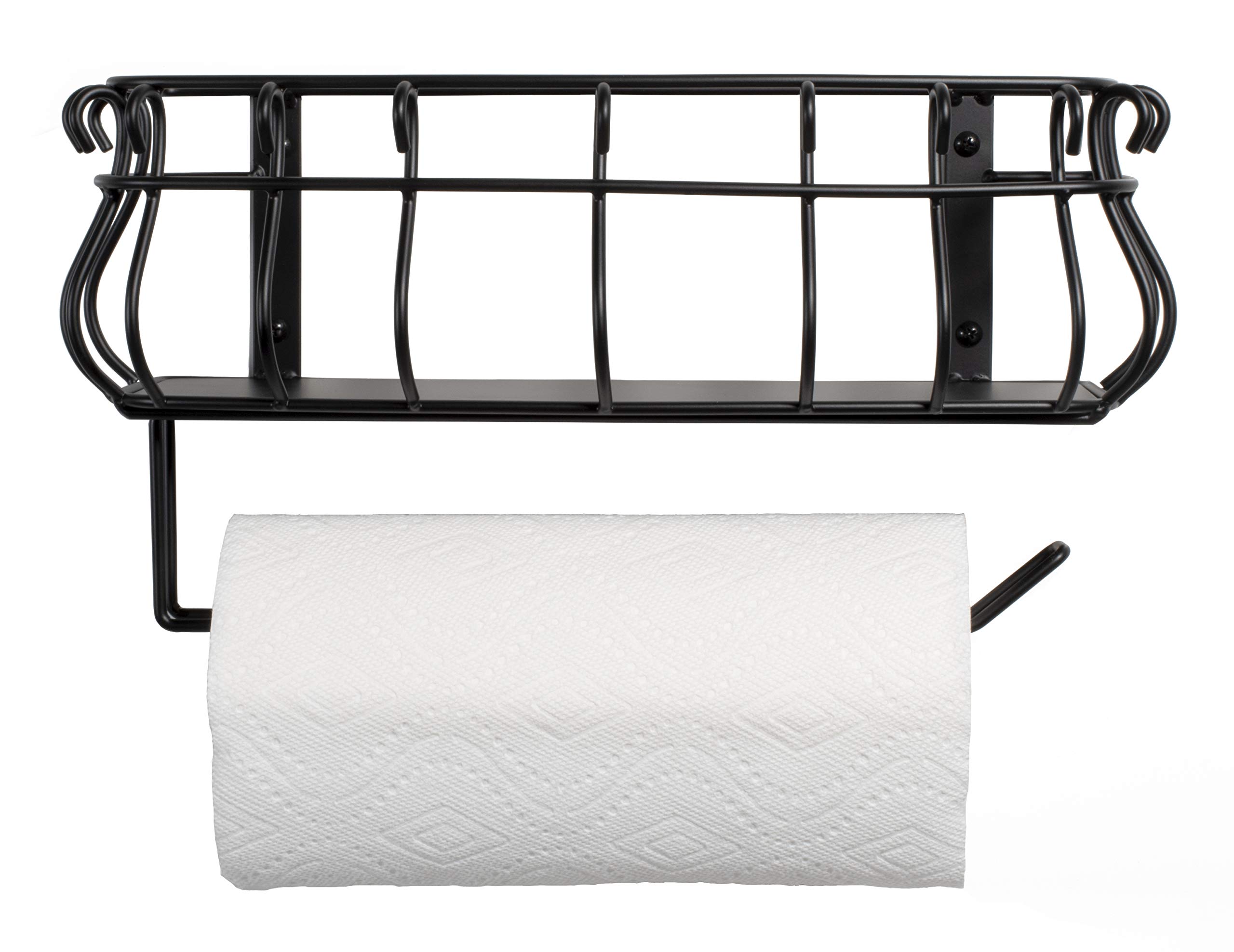 Stainless Steel Wall Mounted Kitchen Paper Towel Holder with Shelf - Space Saving Storage Organizer for Sponges, Utensils & Cleaning Supplies - Perfect for Small Kitchens, RVs & Apartments