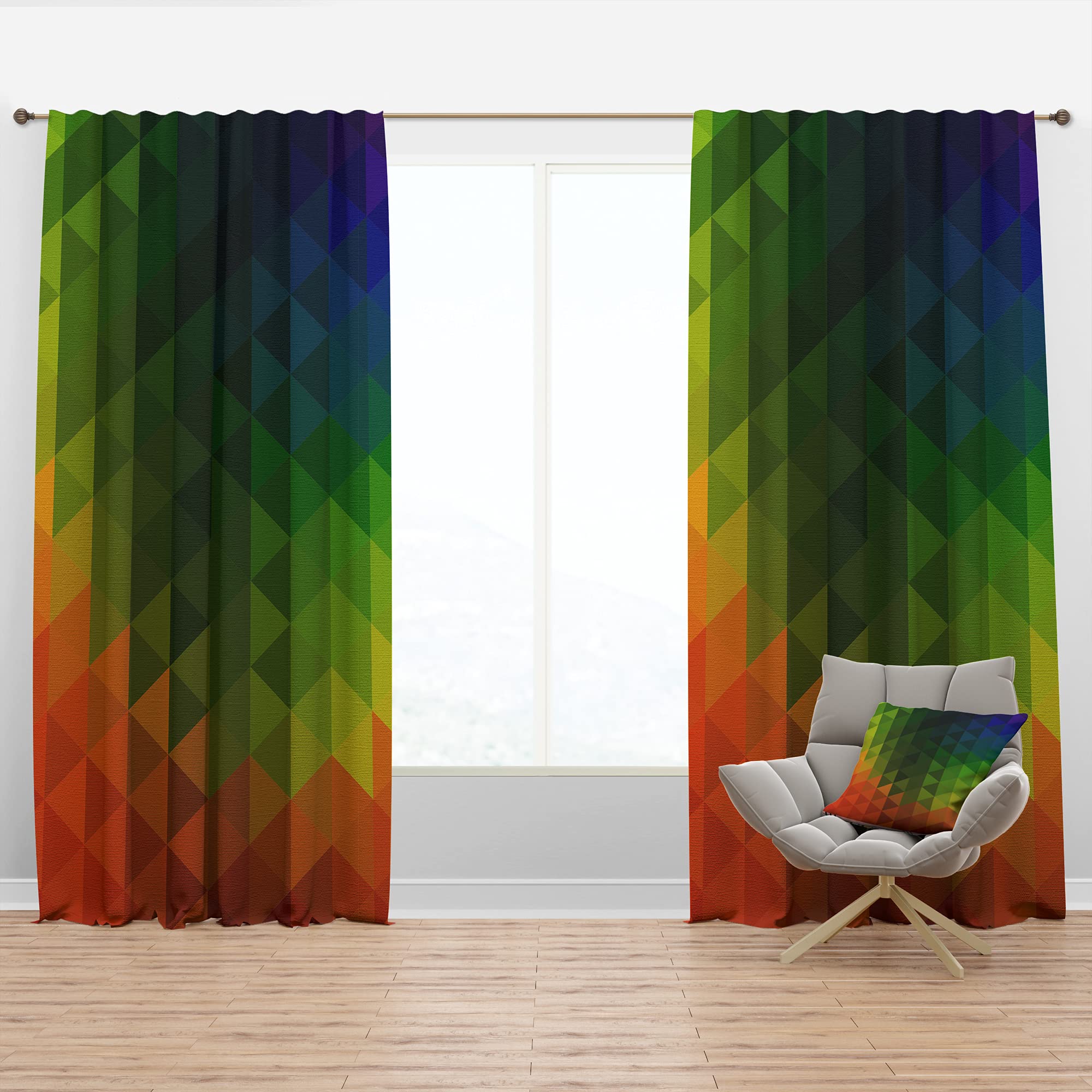 Blackout Curtains with Geometric Triangle Pattern in Orange, Green & Blue - Thermal Insulated Single Panel Window Drapes (52x63 inches) for Bedroom & Living Room - Perfect for Light Blocking, Privacy & Energy Efficiency