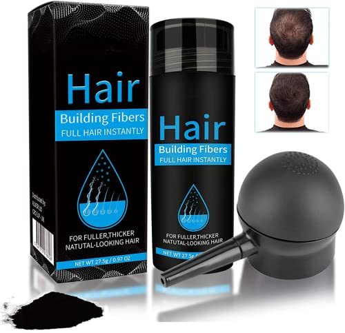 Best Hair Building Fibers for Thinning Hair - Natural Undetectable Hair Loss Concealer Spray for Men & Women - Instantly Thicker Fuller Hair in 15 Seconds (Black) - Perfect for Daily Use, Special Occasions & Confidence Boosting
